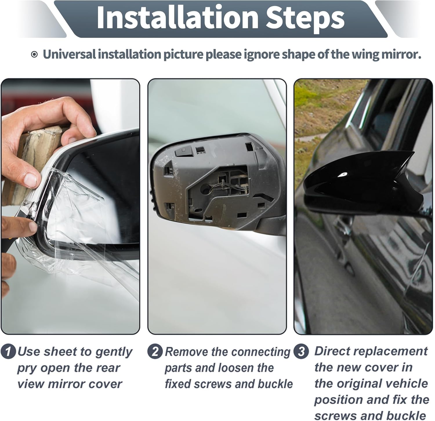 X AUTOHAUX Pair Car Rear View Driver Passenger Side Mirror Cover Cap Replacement Gloss Black for Audi A6 C7 2011-2018 for Audi S6 RS6 C7 Mirror Guard Covers Exterior Decoration Trims