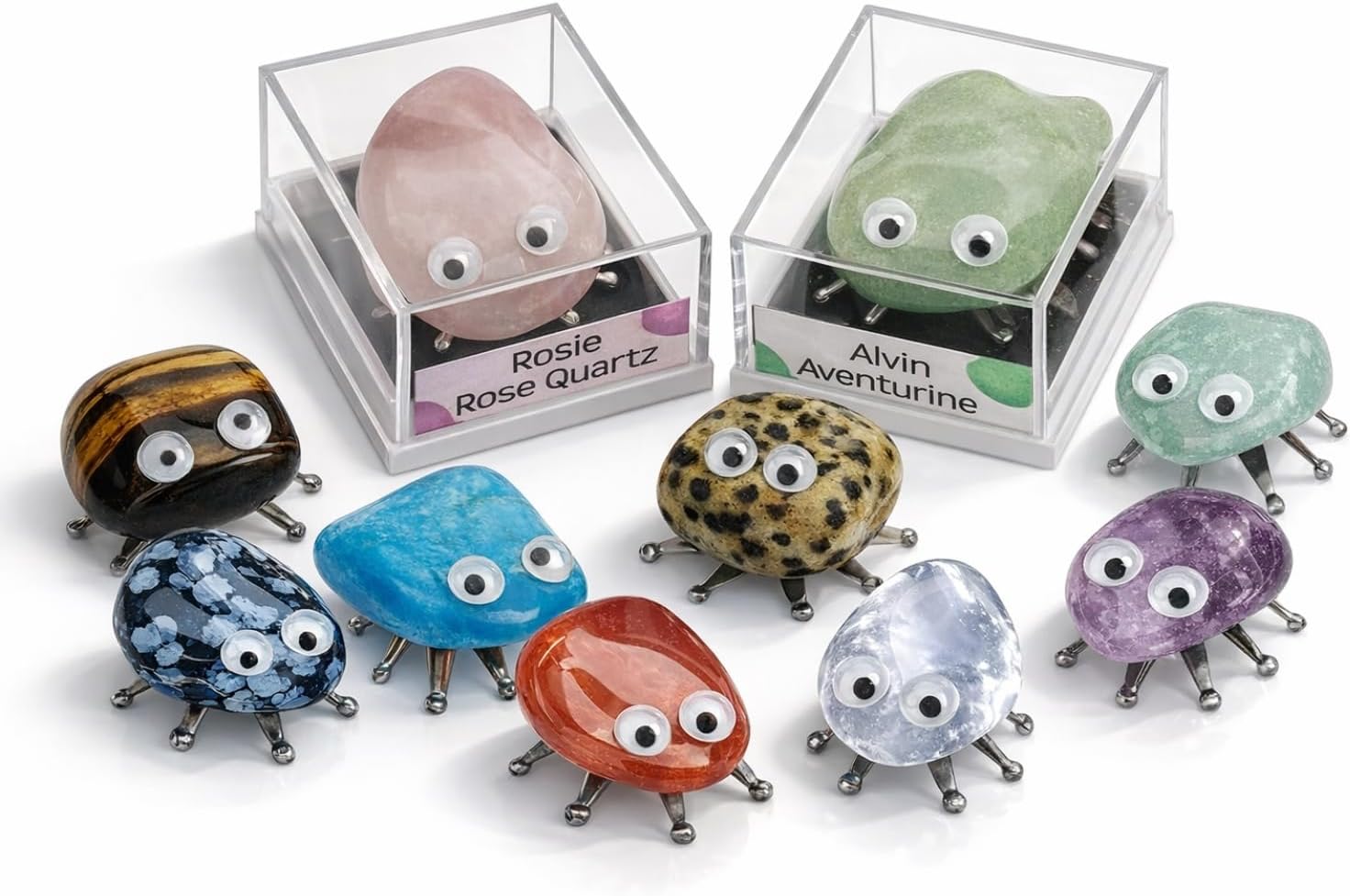 Set of 10 Real Gemstone Bugs – Unique Collectible Gemstone Figures, Ideal for Gifts or Display!
