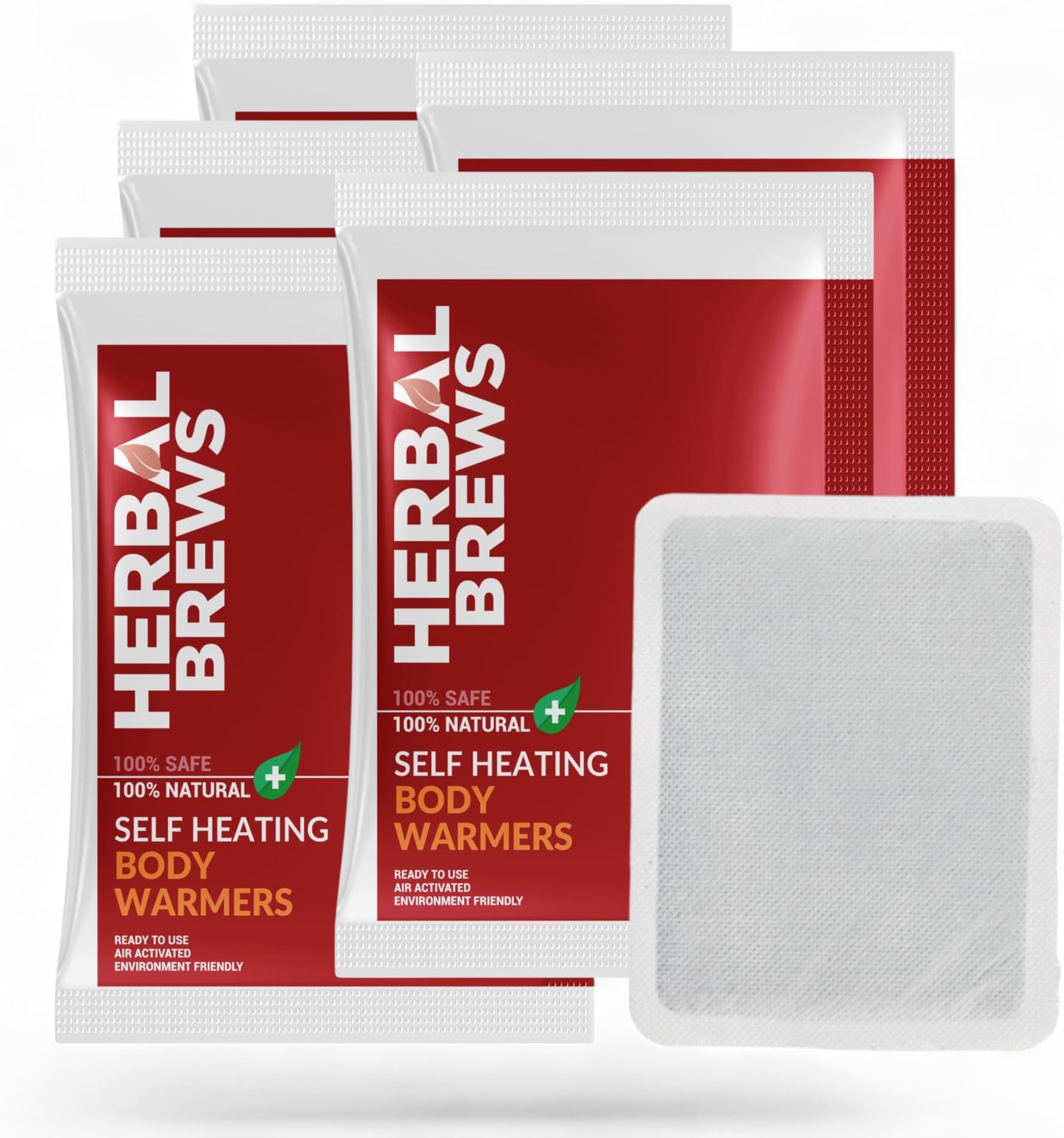 Herbal Brews - Body warmers Heat Pouch - Self Heating Warmer - Body Warmer Pouch, Long Lasting Natural Safe and Odorless Single Use Air Activated Heat Packs for Body, Up to 10 Hours of Heat - 5 Pcs