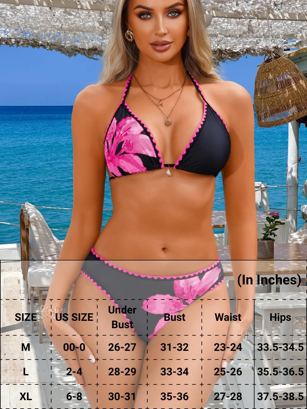 Floral Bikinis with Charm,Sexy Halter Triangle Bikini Sets for Women,2 Piece Swimsuit Beach Pool Party