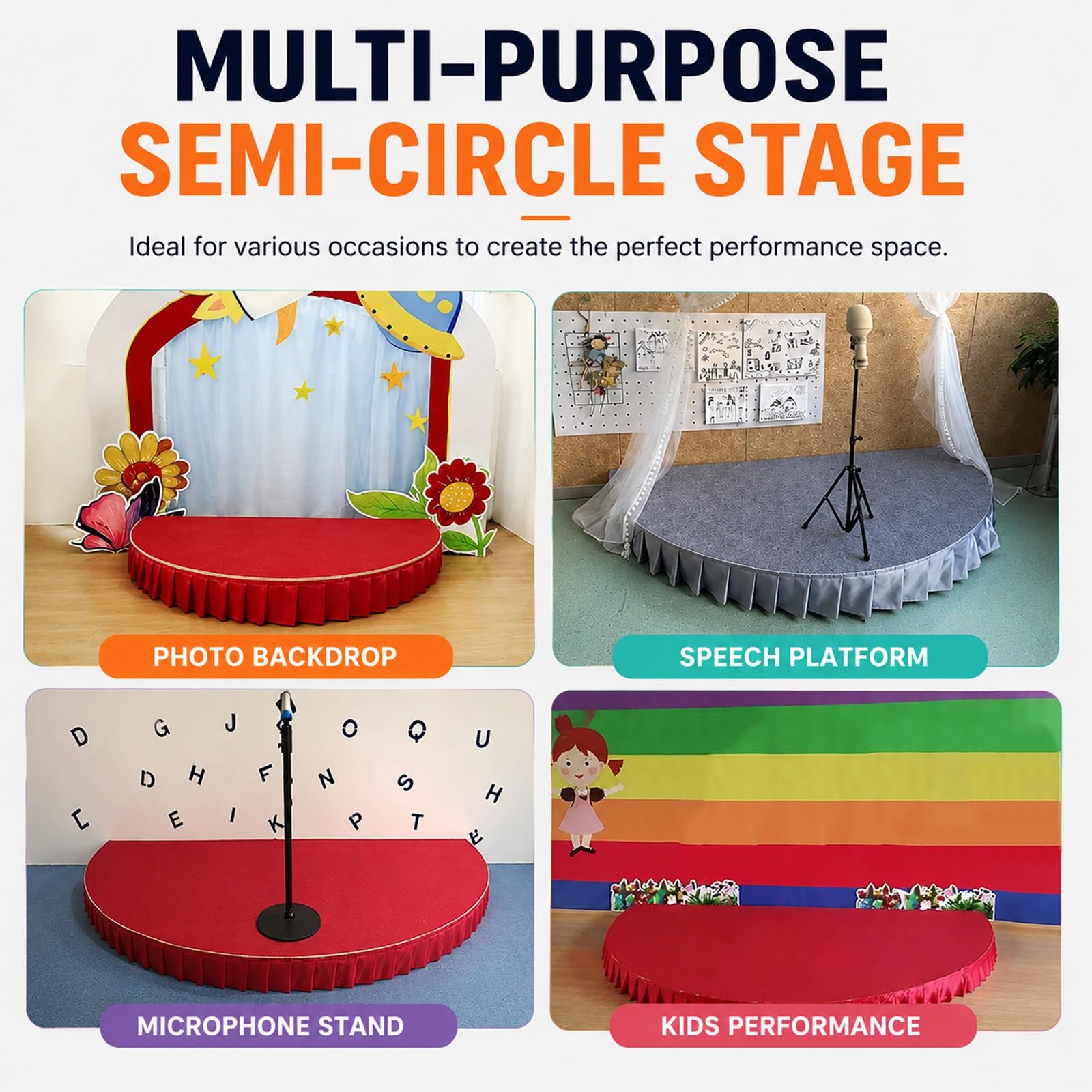 Palco portatile, mini palco per spettacoli e concerti per bambini, include grembiule di protezione, elevata capacità di carico per esibizioni corali, eventi scolastici(Gray A,47.2x23.6in)