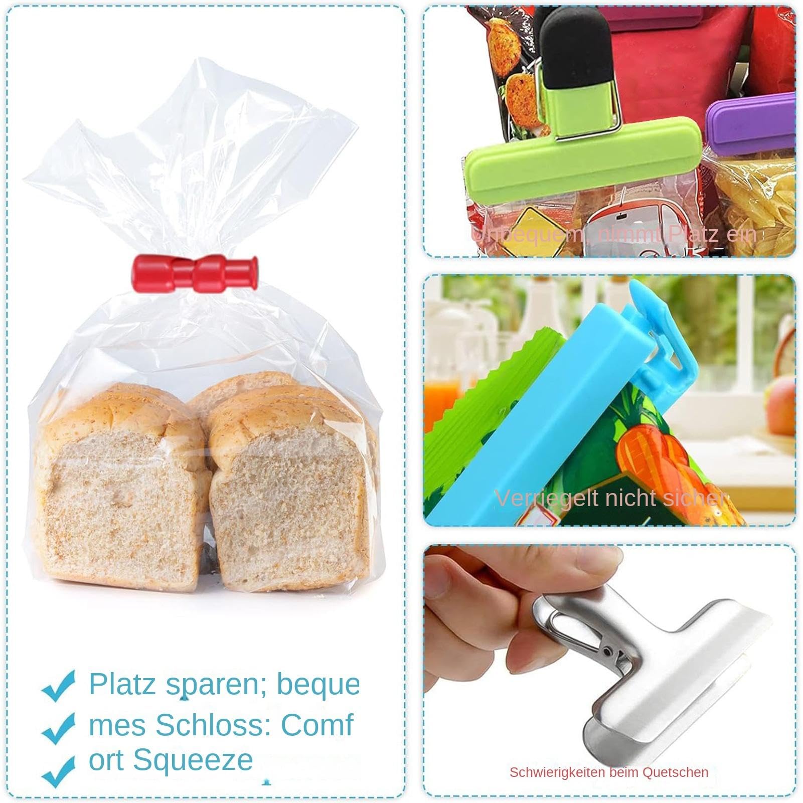 3er Set Lebensmittelbeutel-Verschlussclips mit Ausgießer 3er Set Lebensmittelbeutel-Verschlussclips mit Ausgießer