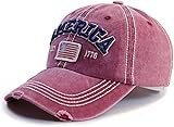 GzacDeope American Flag Hat for Men Women, Funny Adjustable Cotton Embroidered Distressed Baseball Cap One Size America Est 1776 Red