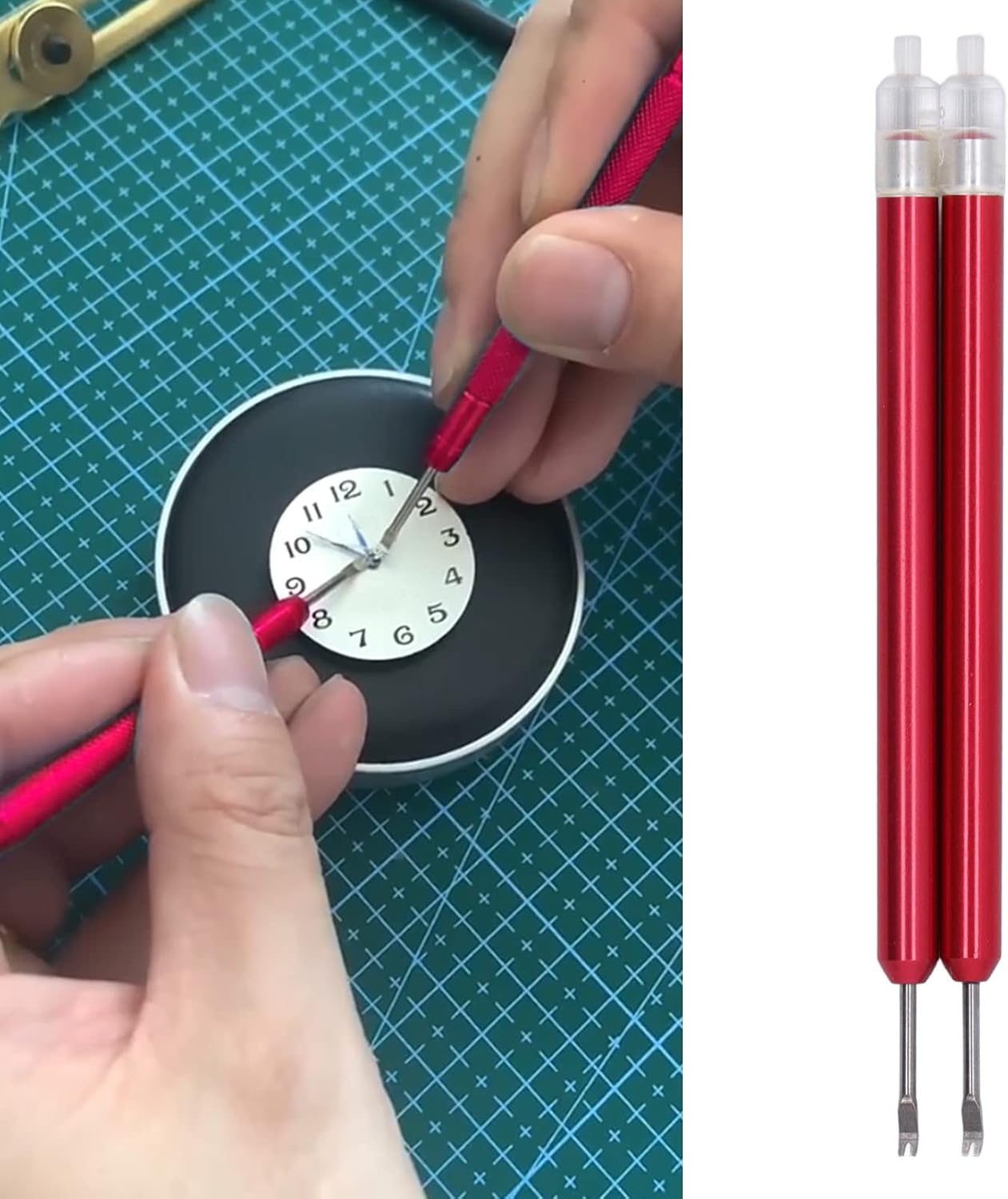 2Pcs Watch Hand Removal Tool Stainless Steel Repair Tool Hour Minute Second Hand Removal Red for Watch Shop Watchmaker DIY