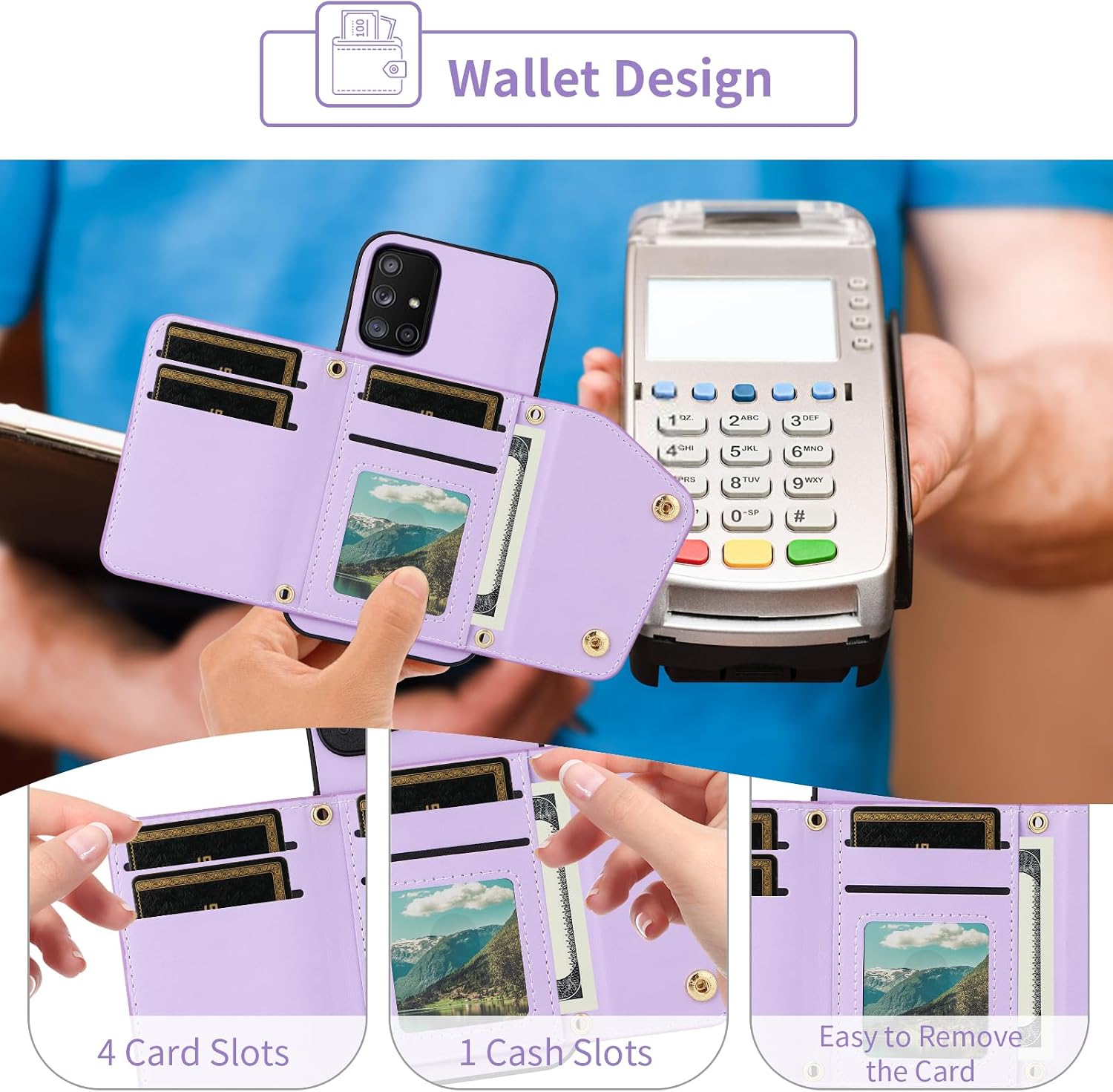 Wallet Phone Case for Samsung Galaxy A71 4G Kickstand Card Slots Men Purple image 4
