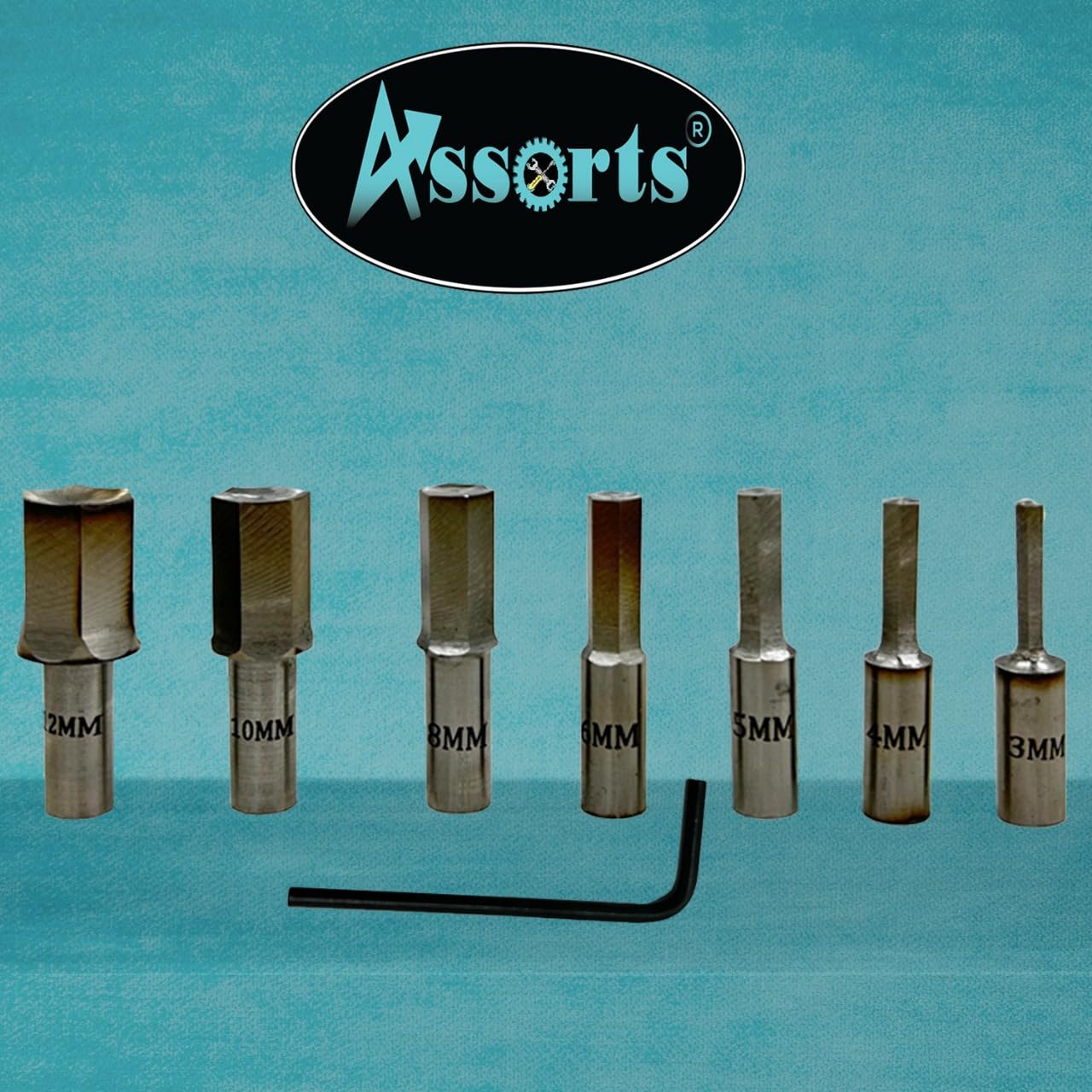 New Development Rotary Broach (Metric) Tool Holder with 3/4" (19.05 mm) Shank + 7 Pcs H.S.S HEX Punch Set (3–12 mm) – Precision Tool for Lathes, Milling, and CNC Machines