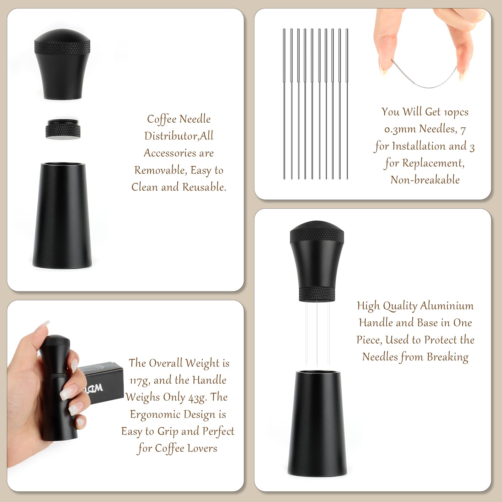 KEWUZY Wdt Tool, Espresso Coffee Distributor, Aluminium Espresso Kaffeerührer für Barista mit Ständer mit 7 0.3mm Dickem Edelstahl, KFBFZ