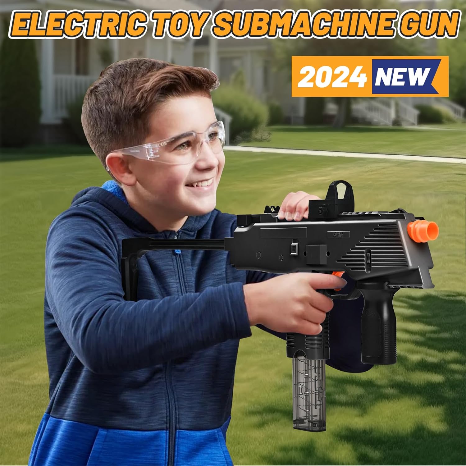 Realistic Toy Gun for Nerf Gun's Soft Bullets, Automatic MP9 Toy Set with 100 Soft Darts, 2 Magazines, Scope, High Capacity Battery, Electric Toy Machine Gun for Kids Age 6-12