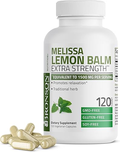 Bronson Melissa bálsamo de limón extra fuerte, sin OMG, 120 cápsulas vegetarianas