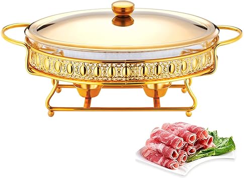 Chafing Dish Buffet Set Glass Chafer Buffet Servers and Warmers with Food Pans, Fuel Holder, Pot Lid and Bottom Stand for Wedding, Parties, Banquet / 2L