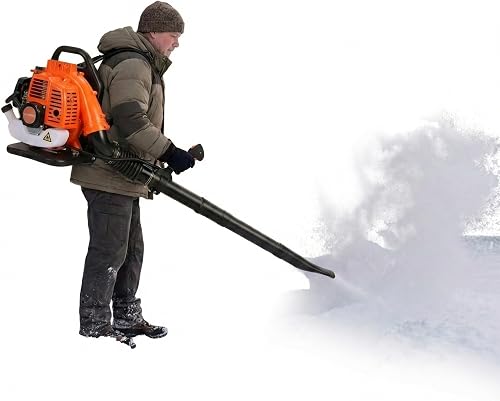 52CC 2-Stroke Gas Backpack Leaf Blower, 550CFM, 205MPH, Air-Cooled Engine, Ergonomic Design, Adjustable Nozzle, Powerful Leaf Blower for Lawn Care, Snow Removal, Yard & Garden Cleaning (Orange)