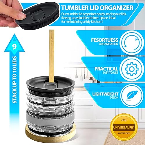 Miniatura 5 de UWSTE Organización de la tapa del vaso, diseño que ahorra espacio, almacenamiento vertical delgado para hasta 10 tapas, organización de armarios de