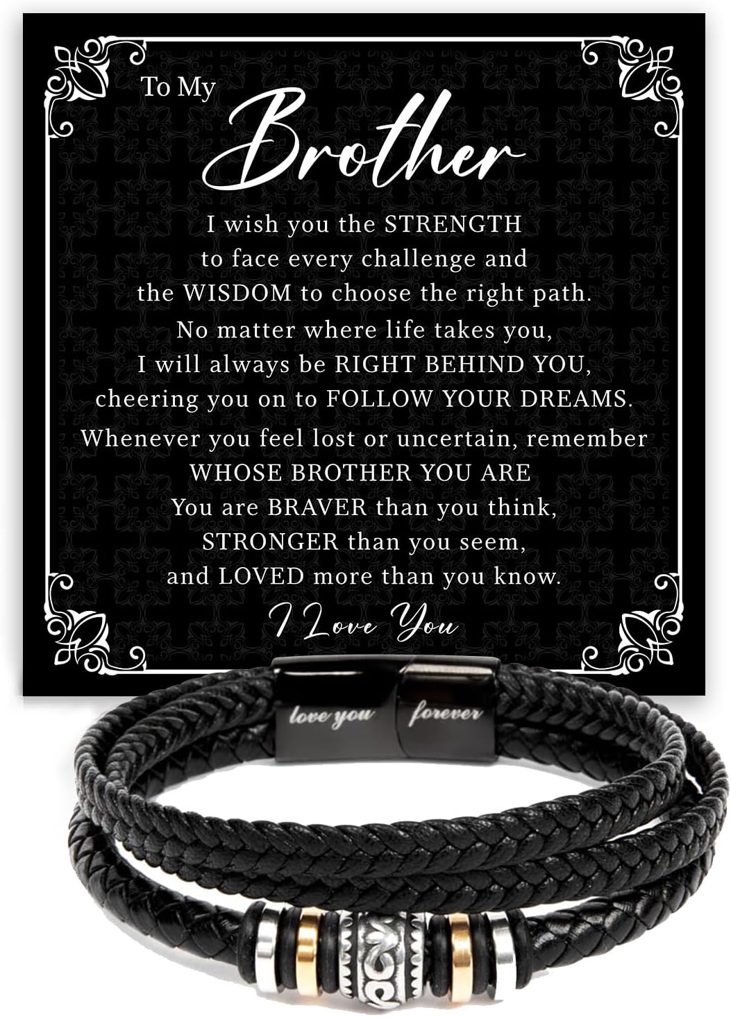 To My Brother – ‘Love You Forever’ Engraved Leather Bracelet, A Meaningful Gift to Celebrate the Bond Between Brothers, Thoughtful Present Gift for Him Birthday, Christmas, Graduation