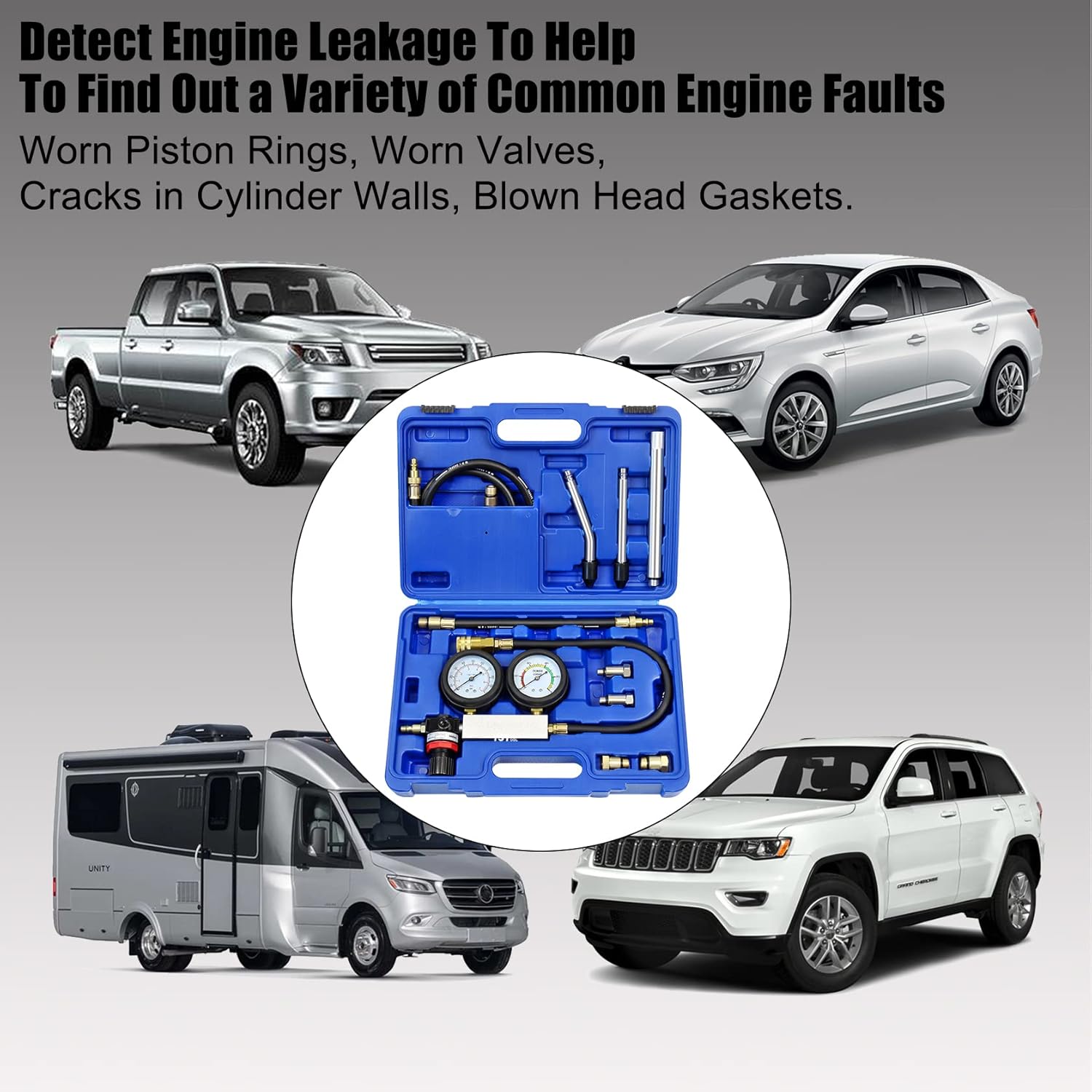 YSTOOL Cylinder Leak Down Tester Automotive Kit Gasoline Engine Compression Dual Gauge Leakdown Detector Tool Set for Pressure Check & Leakage Rate Test with Extension Rod Blue