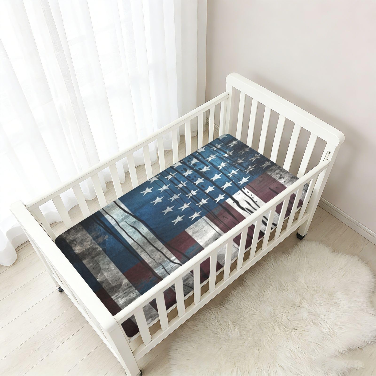 Bandera Azul Negra De La Guerra Americana Sábana de Cuna para Niños Pequeños,Sábanas de Algodón Suave para Bebés Aptas para Colchón Corralito