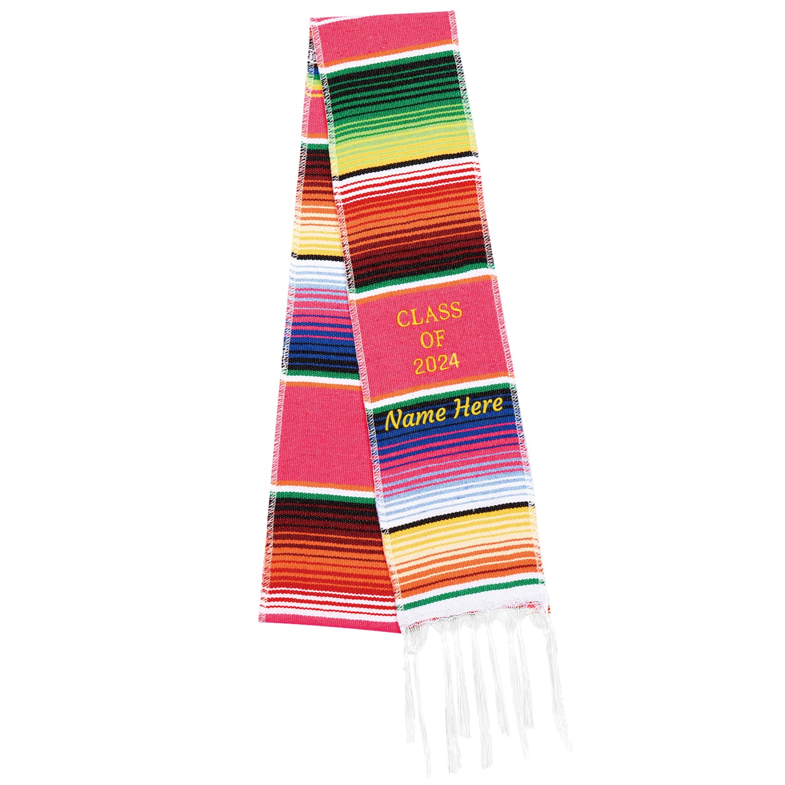 Graduation Stole, Personalized 2024 Mexican Serape Embroidery Customization, Graduation Sash Class of 2024 (Pink)