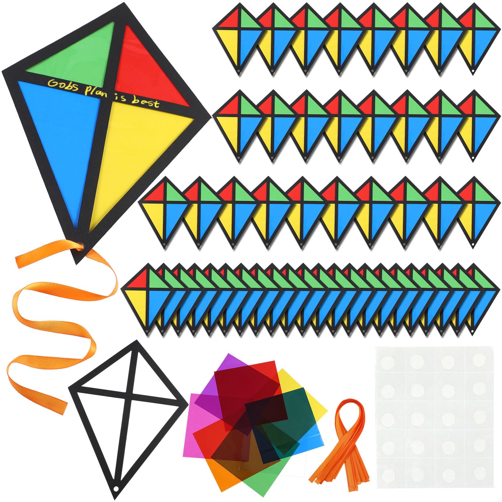 24 Sets Suncatcher Kite Craft VBS Breaker Rock Beach Paper Stained Glass Decoration DIY Make Your Own Kite for Window Classroom Crafts Art Projects Party Favors Outdoor Activities