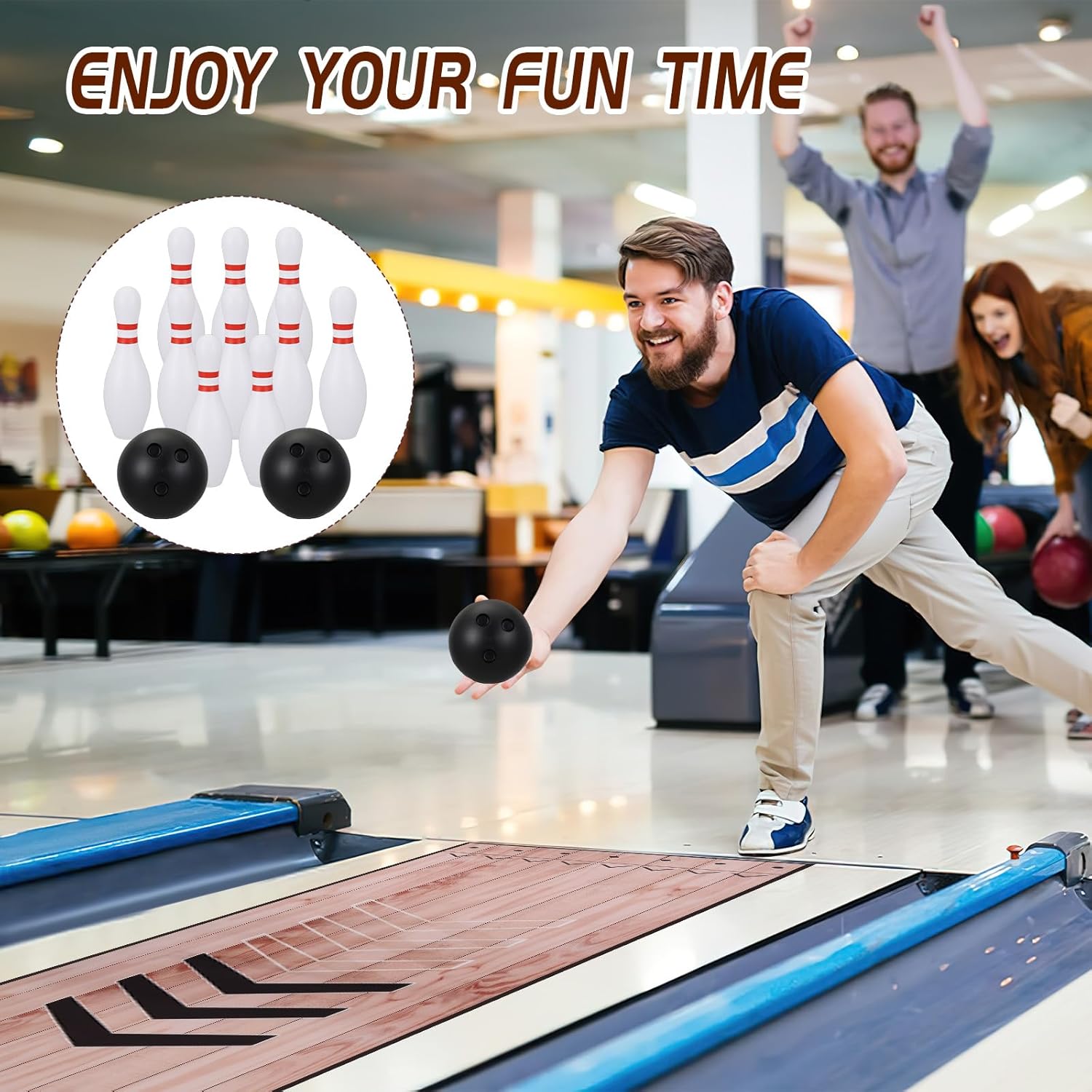 Mini Bowling Set, Indoor & Outdoor Home Bowling Set, Bowling Alley Set with Thicken Lane, Bowling Pins Ball Set, Full Bowling Alley Set for Family & Friends, Diatomite & Rubber Material Lane (Upgrade)