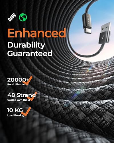 Miniatura 6 de LISEN Cable USB A a USB C, paquete de 3 3.3+3.3+6.6 pies USBC a USB, cargadores C de 3.2A de carga rápida para iPhone 16, Samsung Note 20 10S24 S23