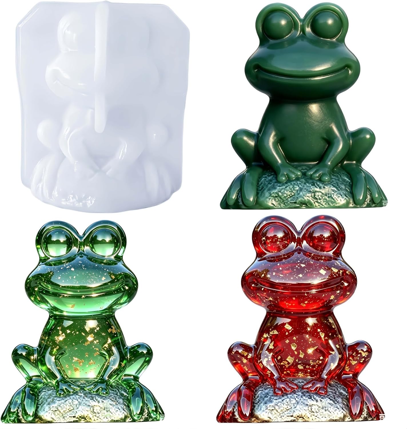 3D Frog Silicone Mold, Sitting Frog On Rock Resin Casting Mould Z0178