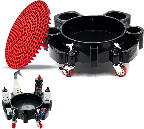 YCWF Dolly de cubo de 5 galones con trampa de grano, carrito de cubo rodante con 5 ruedas giratorias de balanceo suave, 2 ruedas de bloqueo, carrito