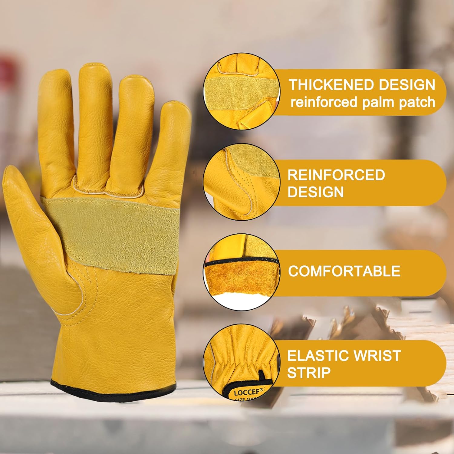 LOCCEF 2 Pairs Leather Work Gloves for Men and Women,Cowhide Leather Gloves Utility Working Gloves - Image 3