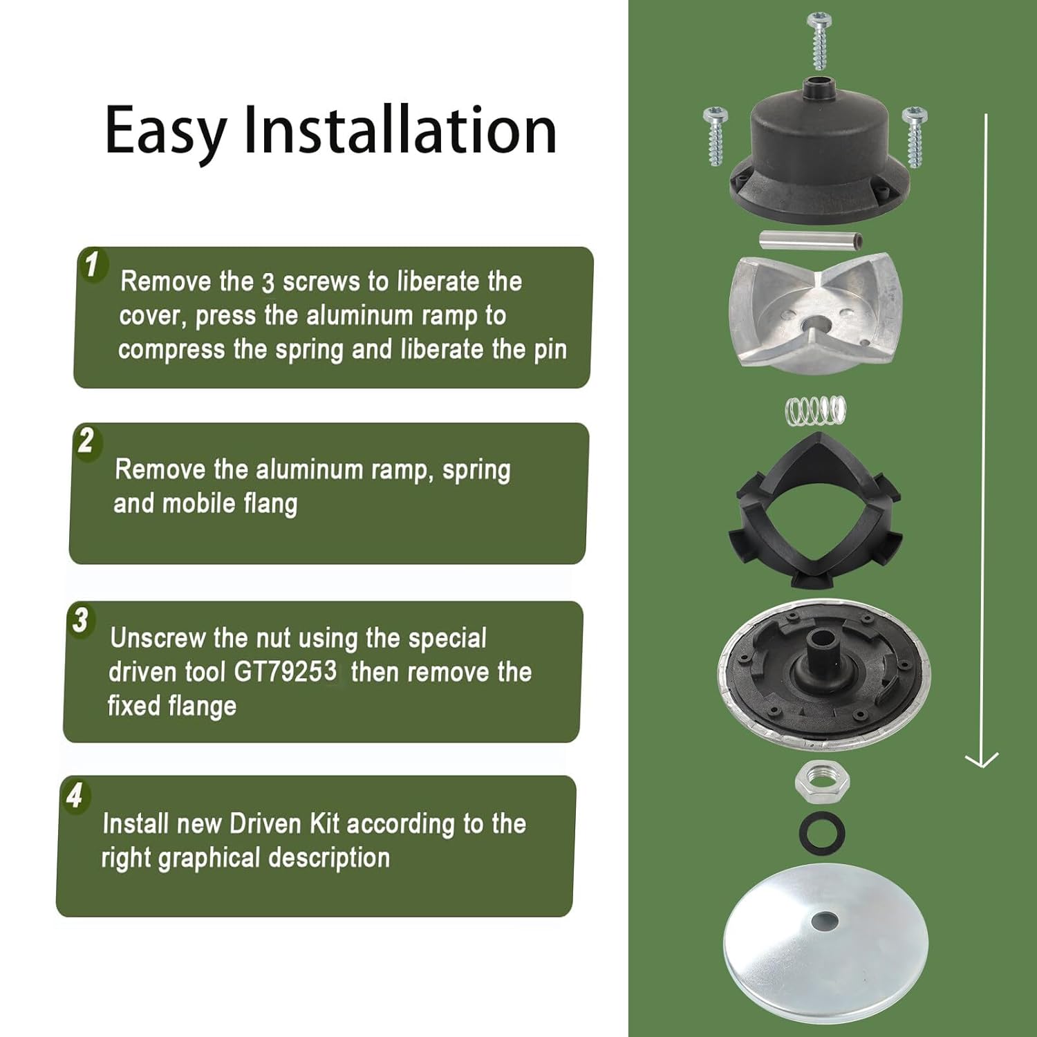 Transmission RS800 Driven Pulley Kit GT79253 Replacement for Lawn Mowers Tractors 587086701 21549032