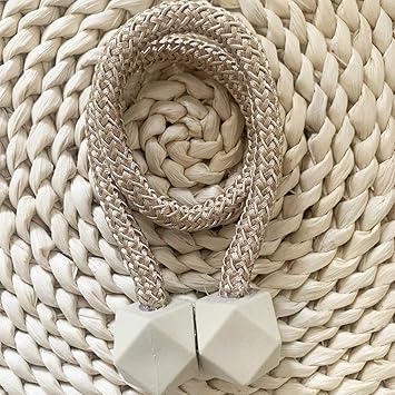 RAMCHA Hexa Polyester and Magnet Curtain Drapery Holdbacks Binding Tiebacks Tie Band for Living Room Decoration (Medium, Beige), Set of 2 Pieces