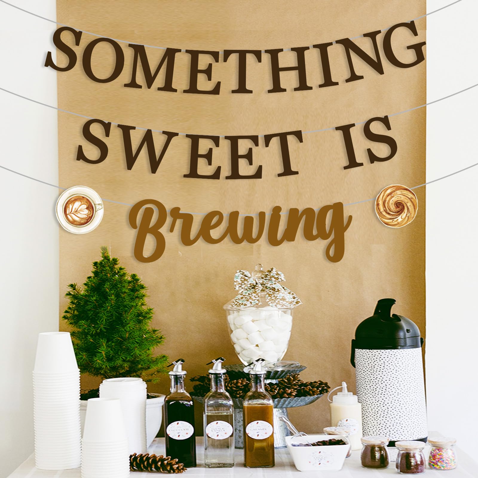 Jollyboom Babyparty-Hintergrund 'Something Sweet Is Brewing' – Fotohintergrund Für Kaffee-Thema, Geschlechtsoffenbarung & Deko, 3x5 Fuß