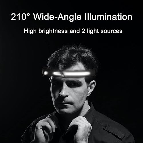 Miniatura 7 de Linterna de faro delantero, paquete de 2 faros LED recargables de 1200 lúmenes, 2 COB 230  de ancho con sensor de movimiento, brillante, 5 modos,