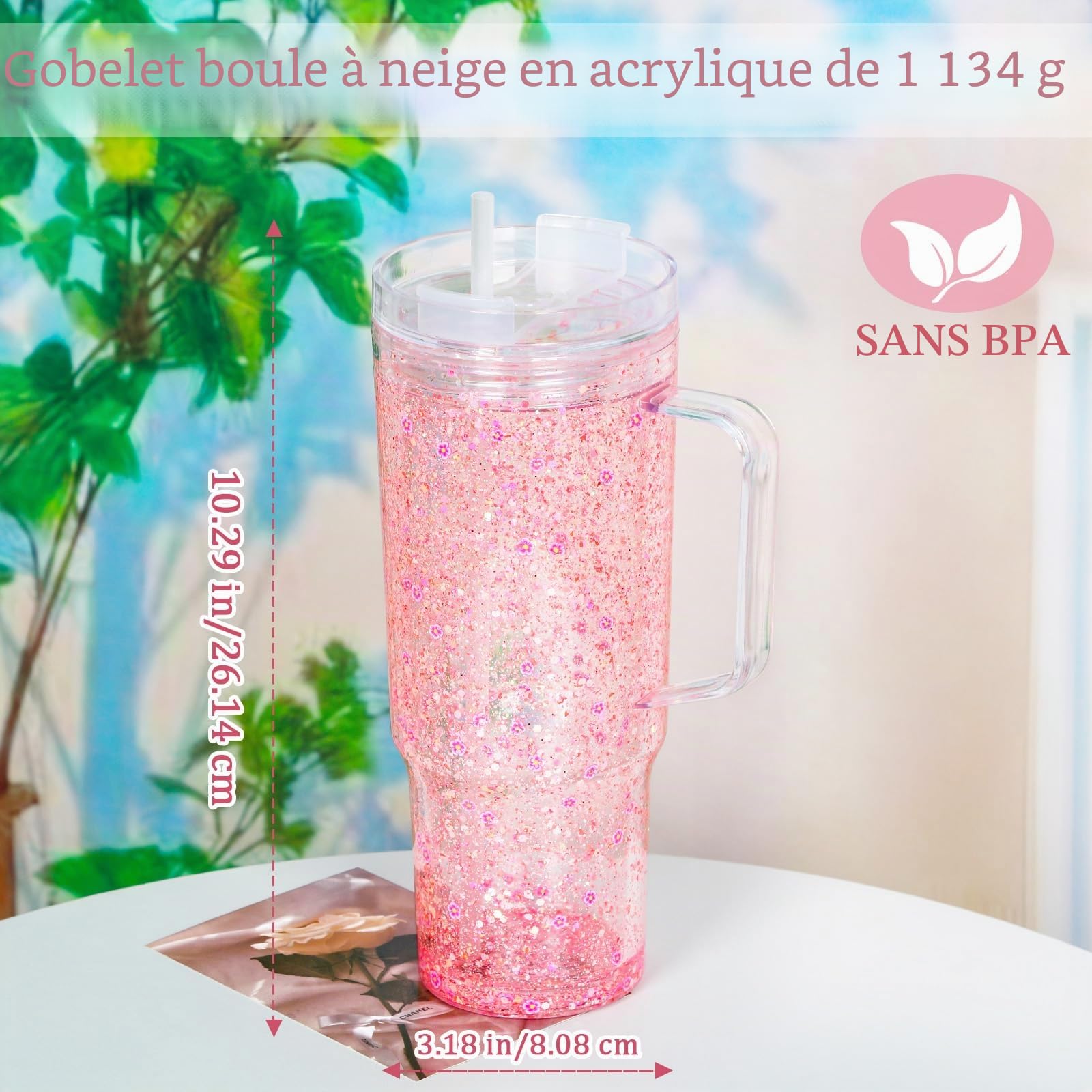 Lot de 4 gobelets à neige en acrylique transparent à double paroi pré-percés pour boule à neige pailletée 1200 ml