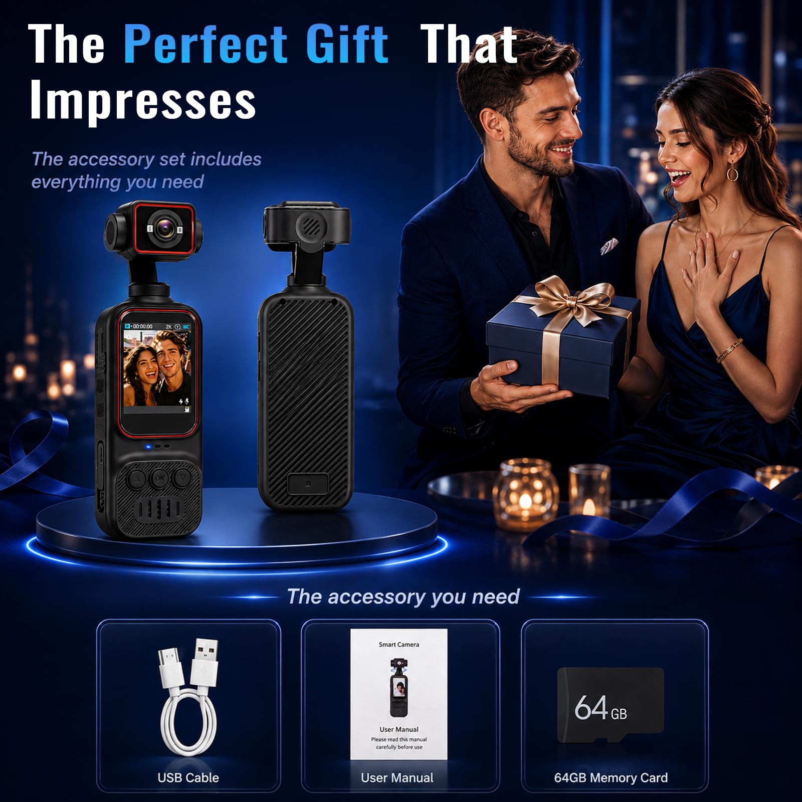 NHOPEEW 2K Vlog Camera con Display da 2 Pollici, POV Wi-Fi Pocket Camera