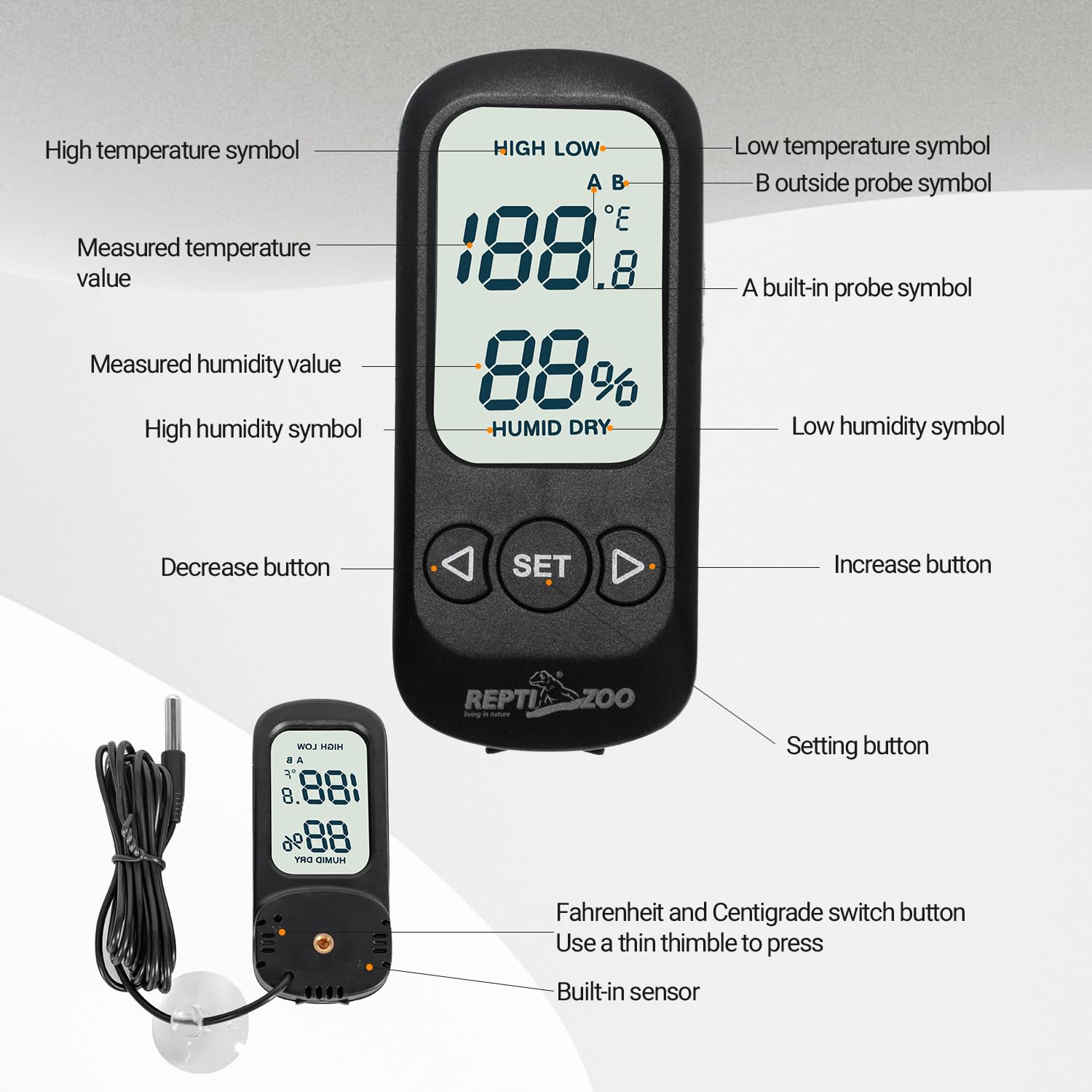 Amazon.co.jp: REPTI ZOO 爬虫類温度計 湿度計 デジタルアラーム 温