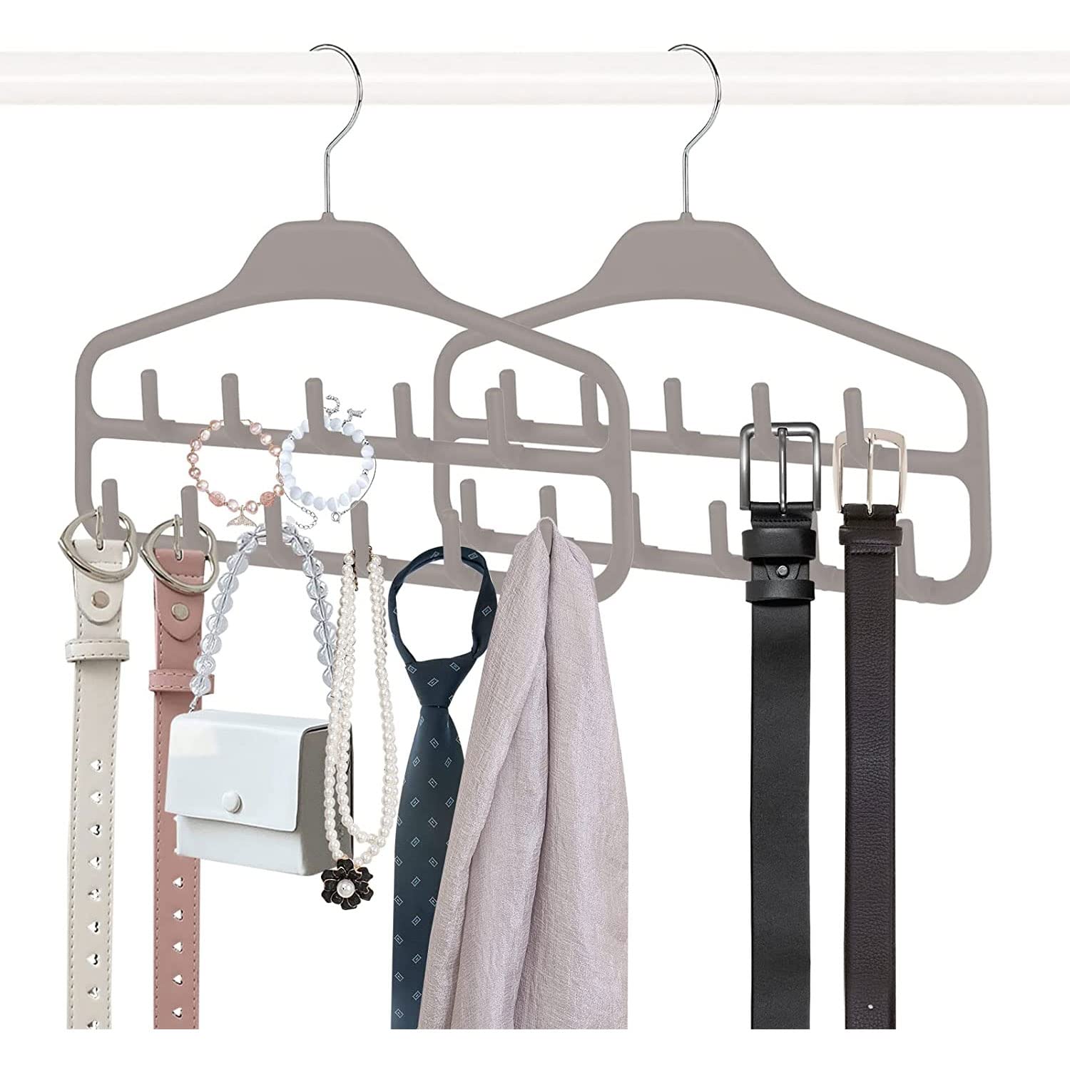 Excefore Belt Hanger Rack Holder for Closet, 2Pack Sturdy Belt Organizer with 360 Degree Swivel, 11 Large Sturdy Belt Hooks, Non Slip Rubberized Belt Storage for Belts, Ties, Tank Tops, Scarves