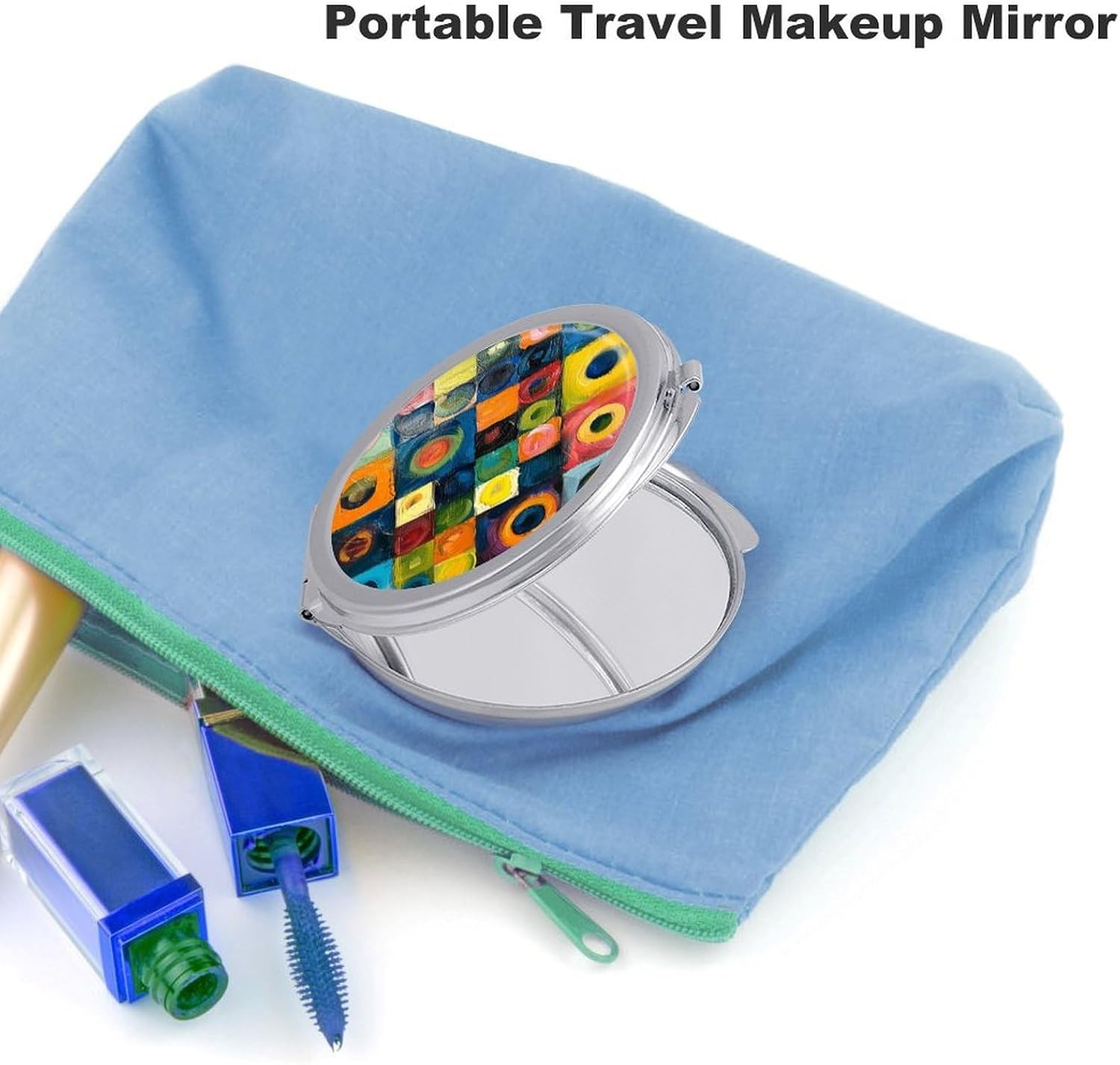 Travel Colorful Style Painting Makeup Mirror Compact Pocket Vanity Mirror Double-Sided 2X /1x Magnifying Round Folding Handheld Cosmetic Beauty Mirrors for Purse Handbag image 3
