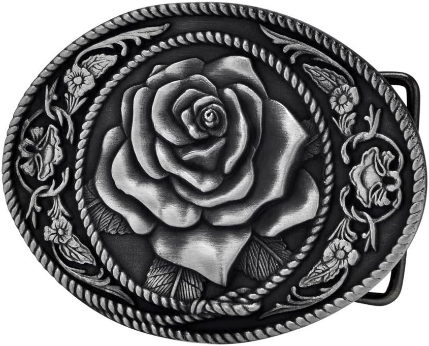 Buckle Rage Adult Womens Western Vintage Rose Ornate Rope Belt Buckle Silver