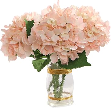 Larksilk 3-Pack Pink Artificial Hydrangea Realistic Faux Silk Flowers for Home, Wedding & Event Decor