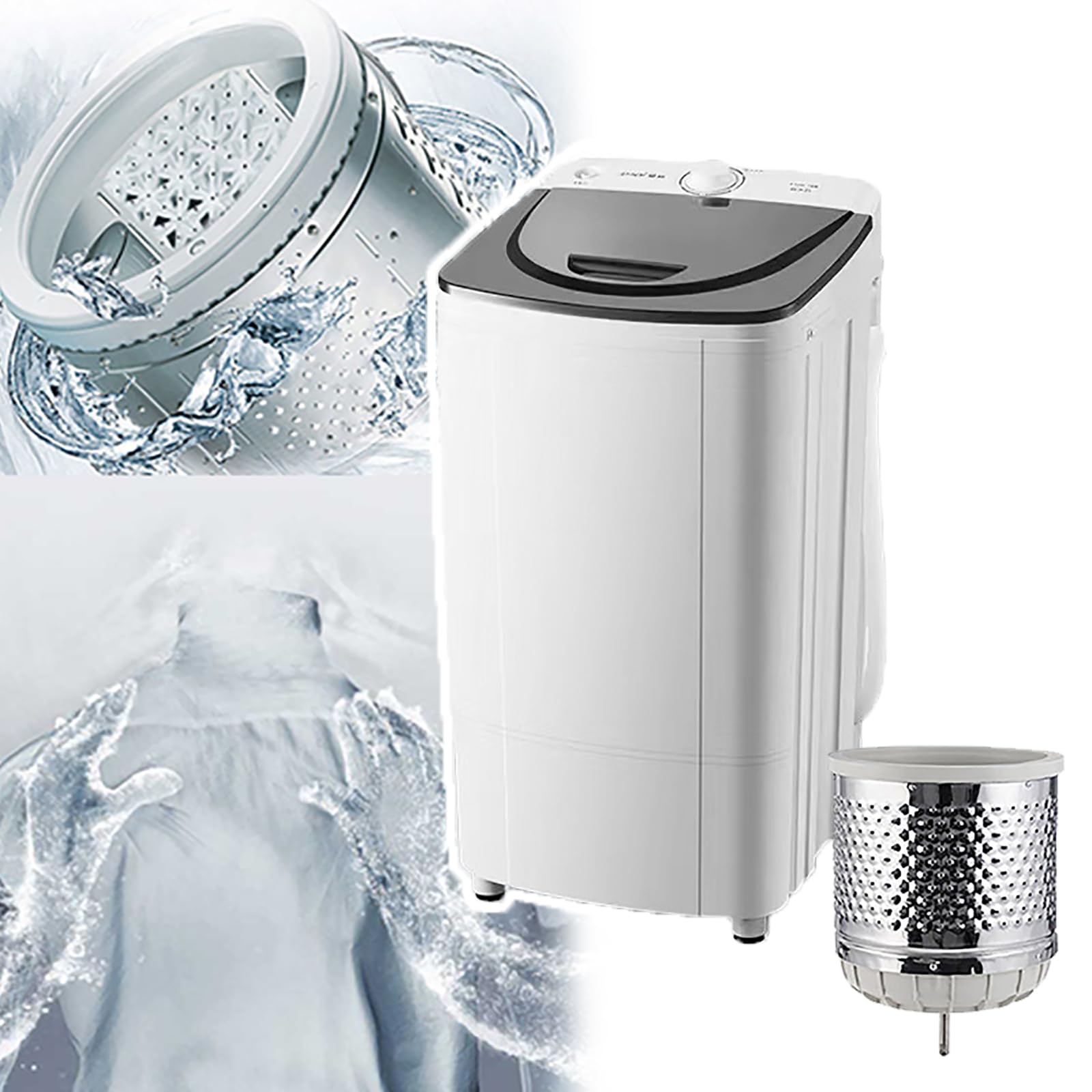 Secadora portátil con tambor de acero inoxidable, ciclo de 5 minutos de eficiencia energética, ideal para espacios compactos y uso al aire libre