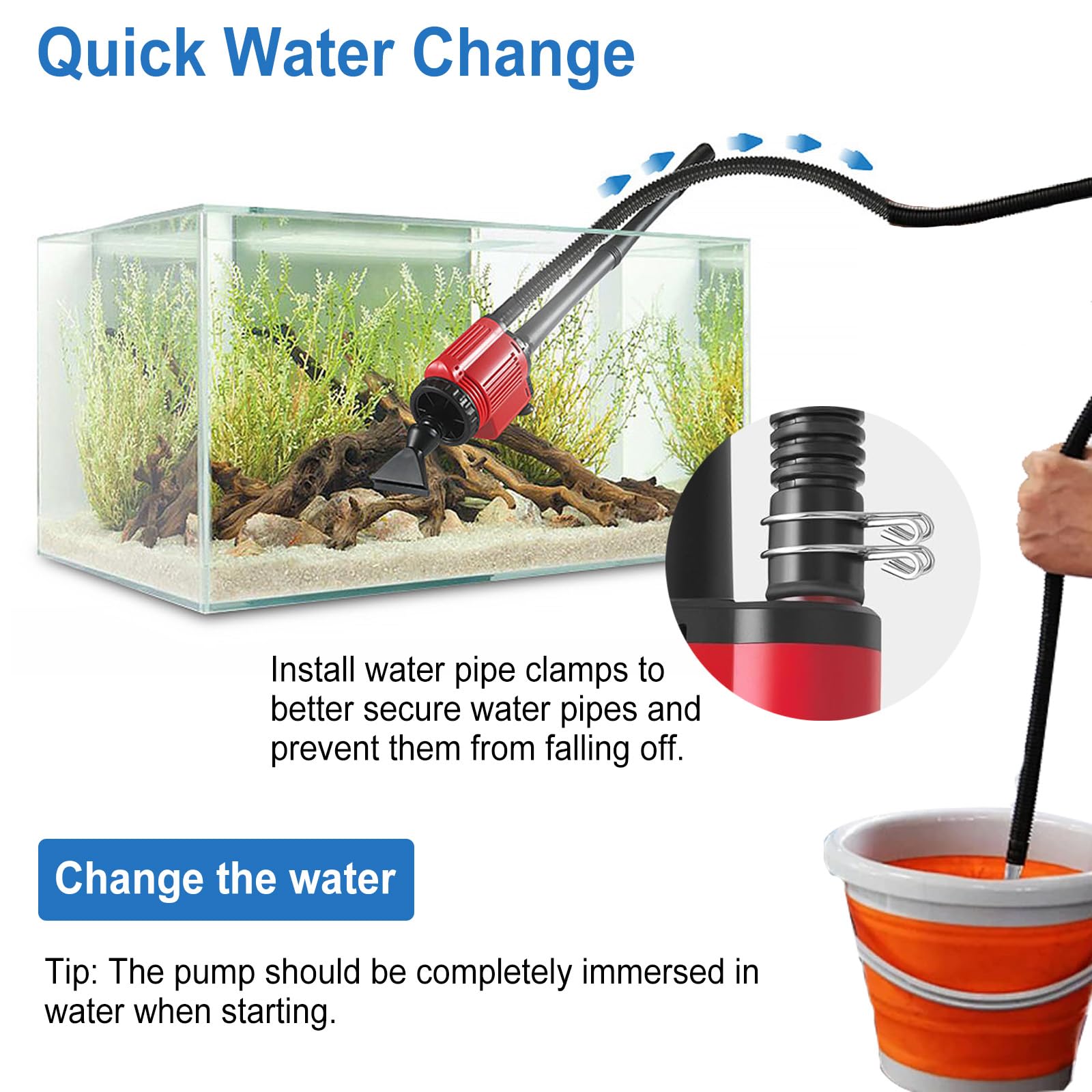 Aquarium Sauger, Aquarium Elektrisch Sand Kies Reiniger, Multifunktioneller Elektrischer Aquarium-Wasserwechsler, Mulmsauger für Wasserwechsel, Sandwaschen, Filterung und Wasserumwälzung