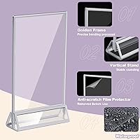 Vista 5 de 24 soportes de acrílico transparente de 4 x 6 con bordes plateados y soporte vertical, soportes de menú de mesa de doble cara para números de mesa