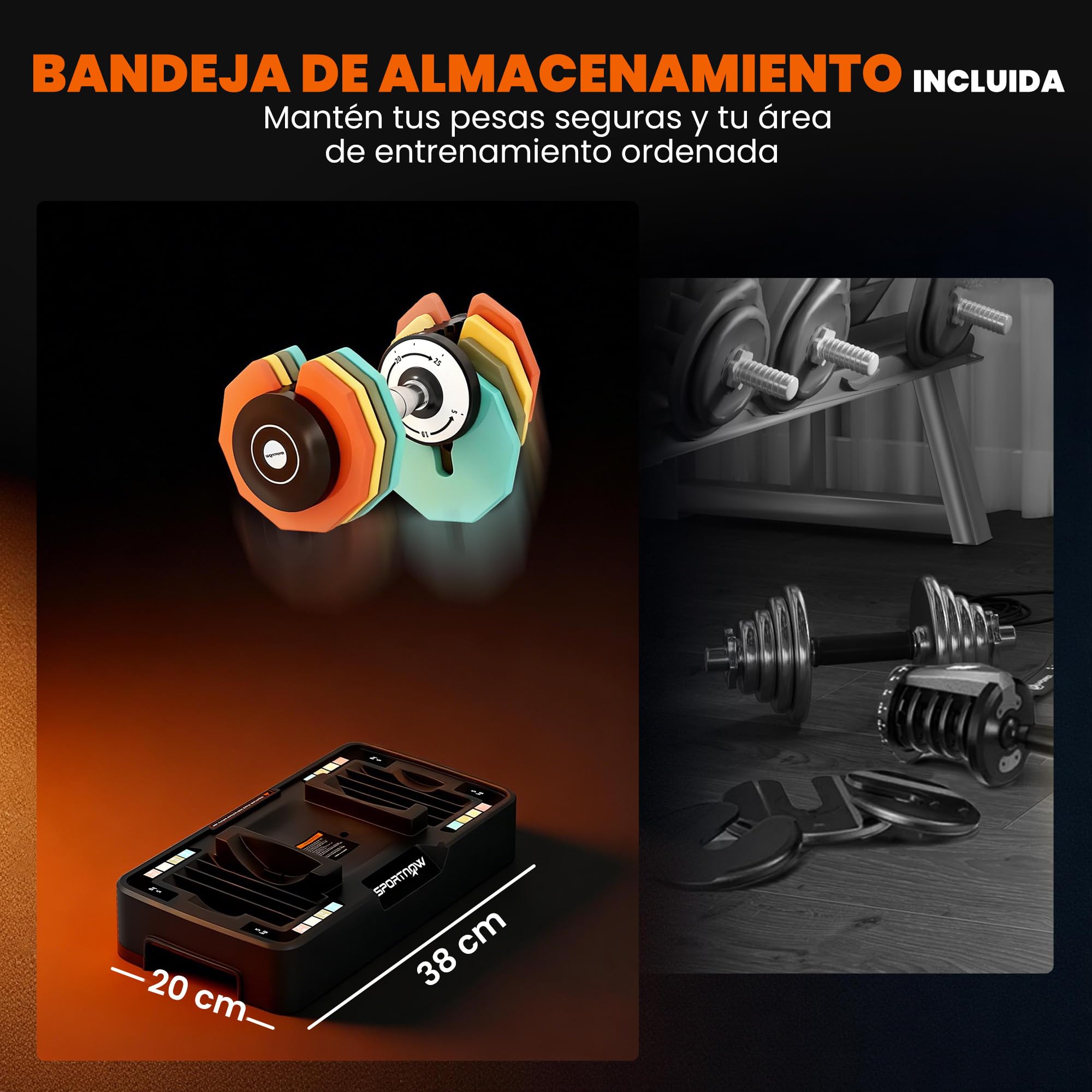 SPORTNOW Mancuerna Ajustable Octogonal 5 en 1 Ajuste Rápido 5-25 kg | Pesas y Mancuernas, Base de Almacenamiento, Mango Antideslizante, Equipo de Entrenamiento para Gimnasio en Casa