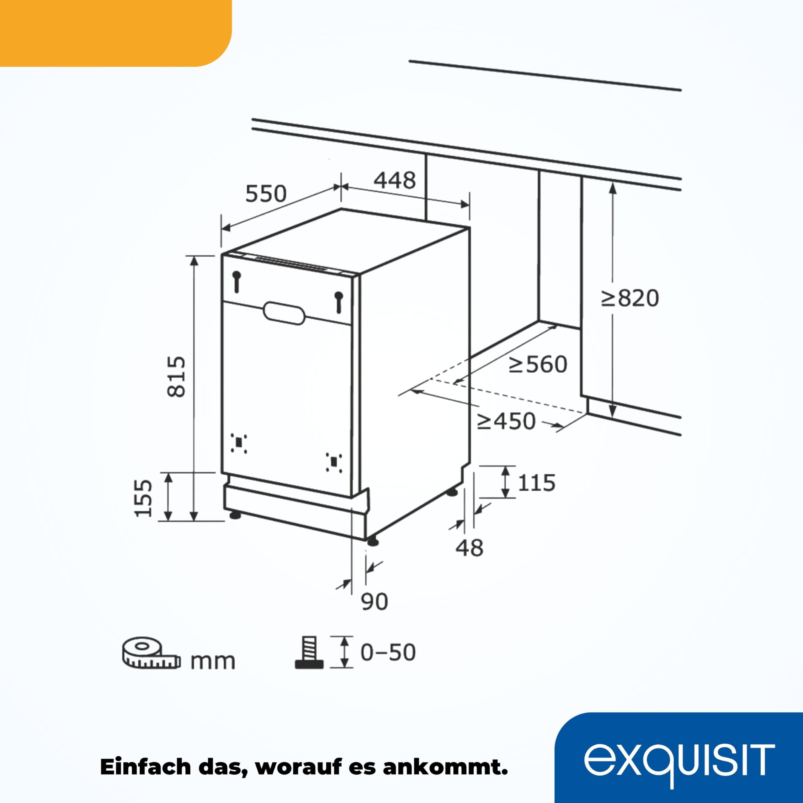 Exquisit EGSP1009-E-030E Einbaugeschirrspüler vollintegriert 45 cm 9 Maßgedecke silber Energieklasse E