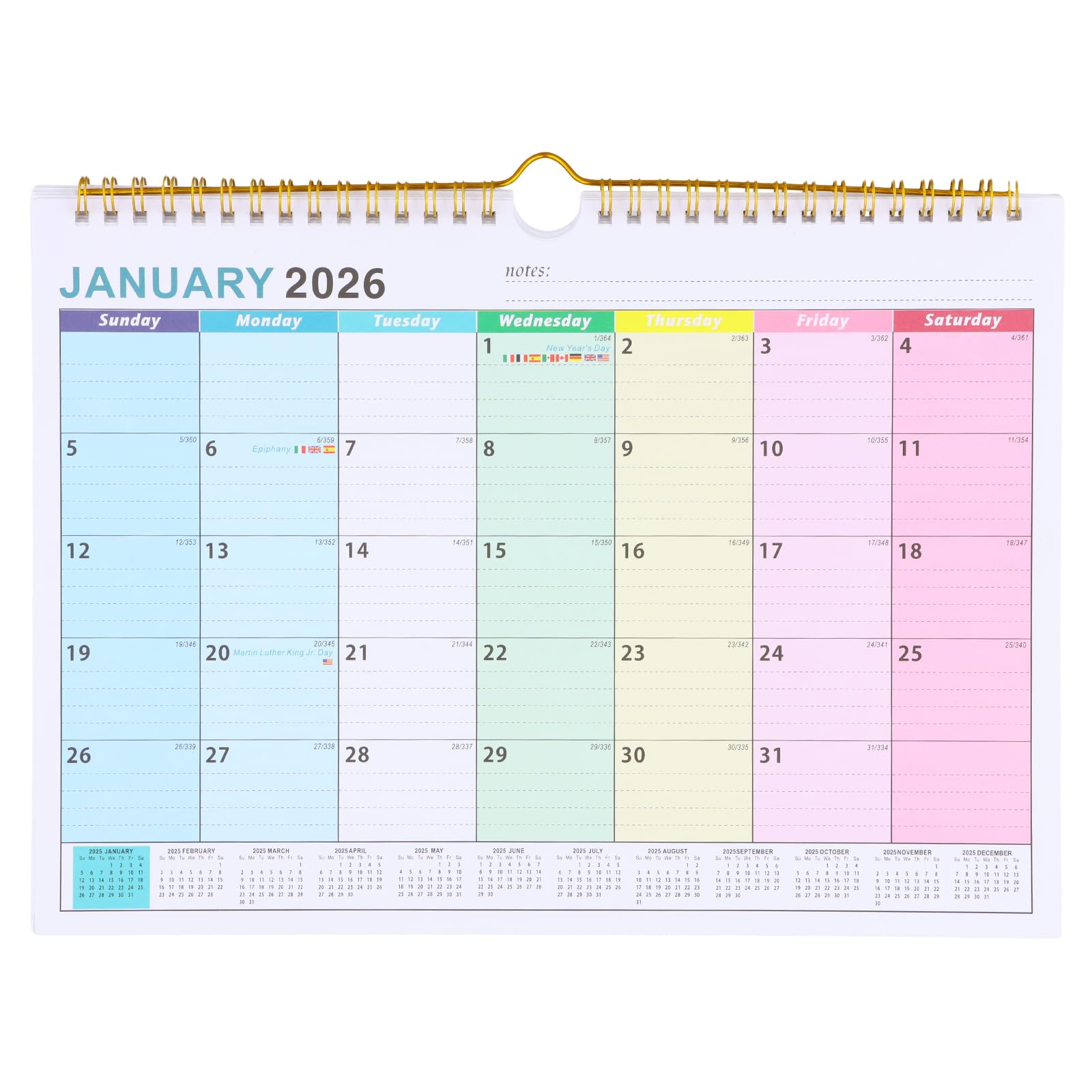 Amexo Calendar 2025, 30 × 22 cm Wall Calendar 2025/26 18 Months calendar 2025-2026 from July 2025 to December 2026 with Binding Hook for Home Office Planning (Mixed Color)