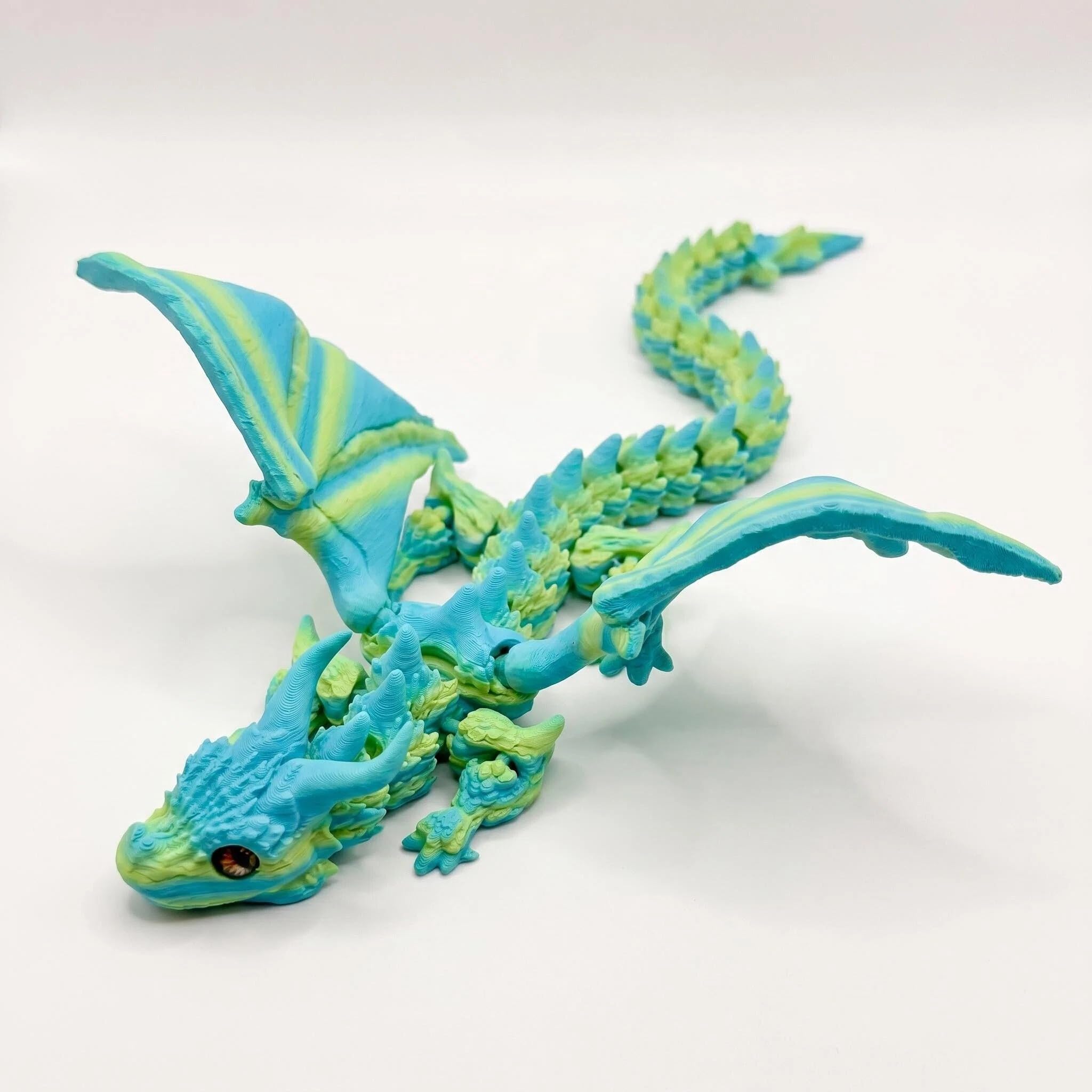 Mtbricey 3D Printed Dragon With Wings 30cm/12 inch Articulated Crystal Wing Dragon Toy Large Poseable Fidget Dragon Figurine Eco-Friendly PLA Fantasy Desktop Pet Decor Gift for Adults (Green)