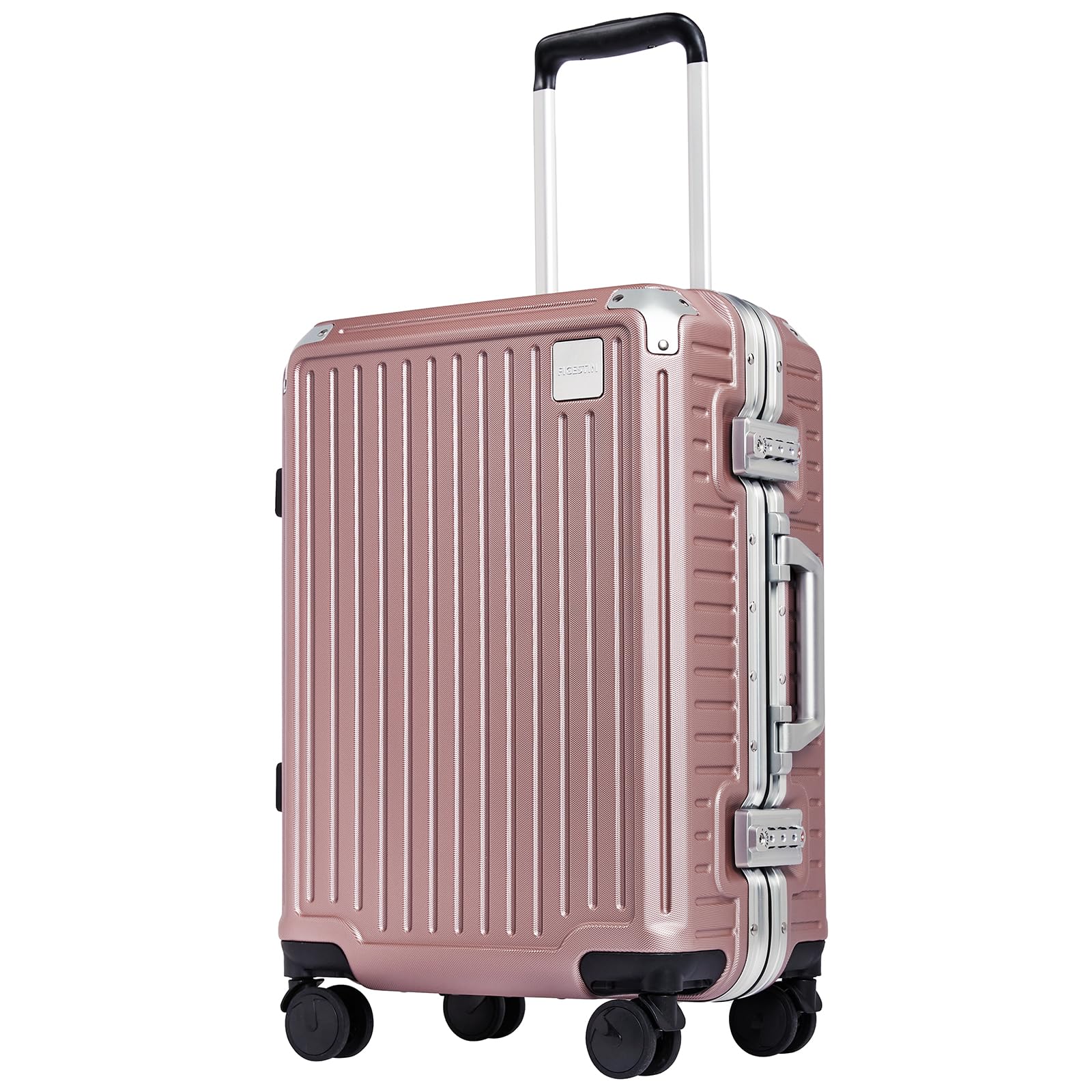 FIGESTINCarry on Luggage Airline Approved, Aluminum Frame Hard Shell Suitcases with Wheels,100% PC Lightweight, No Zipper Suitcase TSA Approved, 20" Carry-On(Rose Gold)
