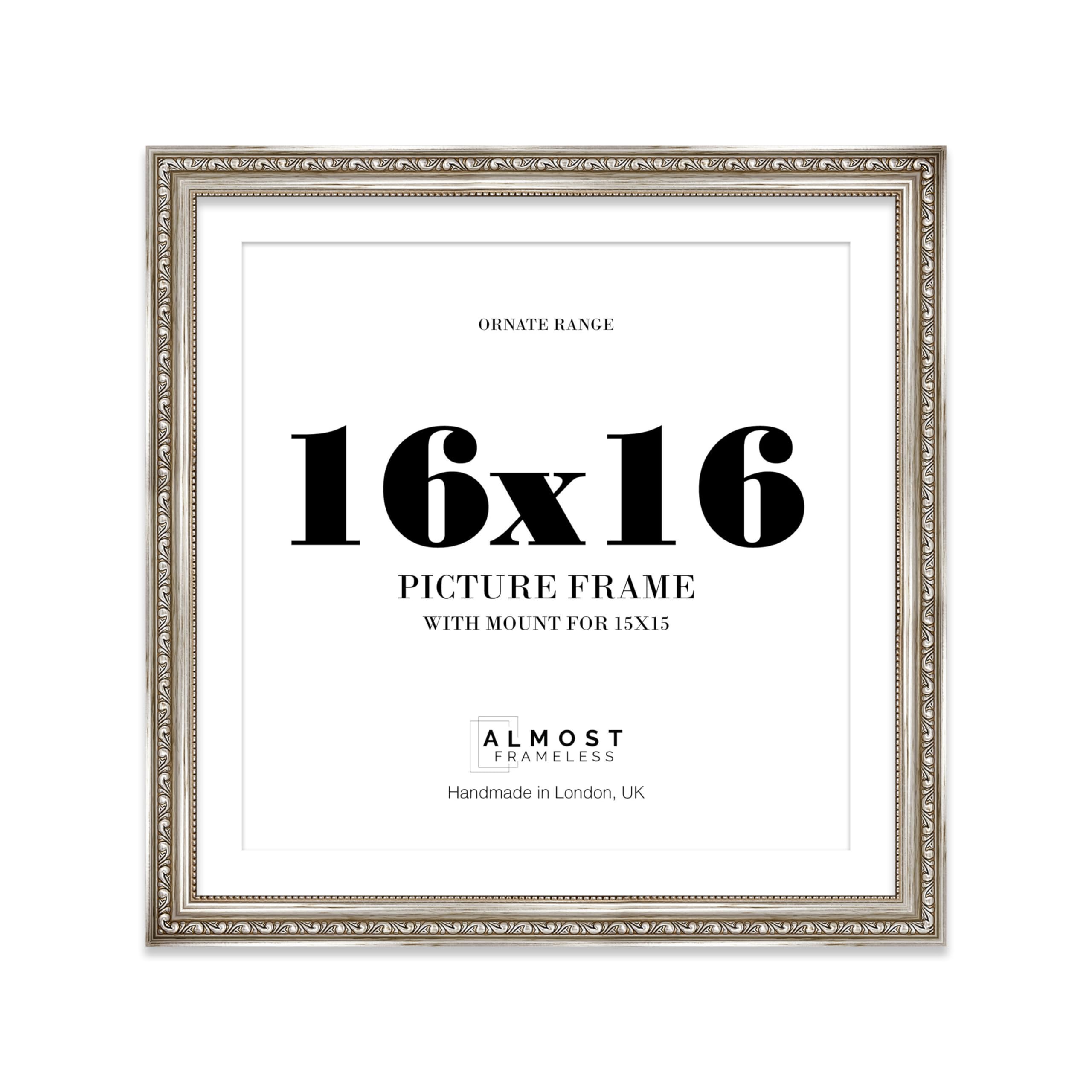 16x16 Silver Ornate Photo Frame With White Mat For 15x15 Picture, Ready to Hang, 1 Pack — image 1