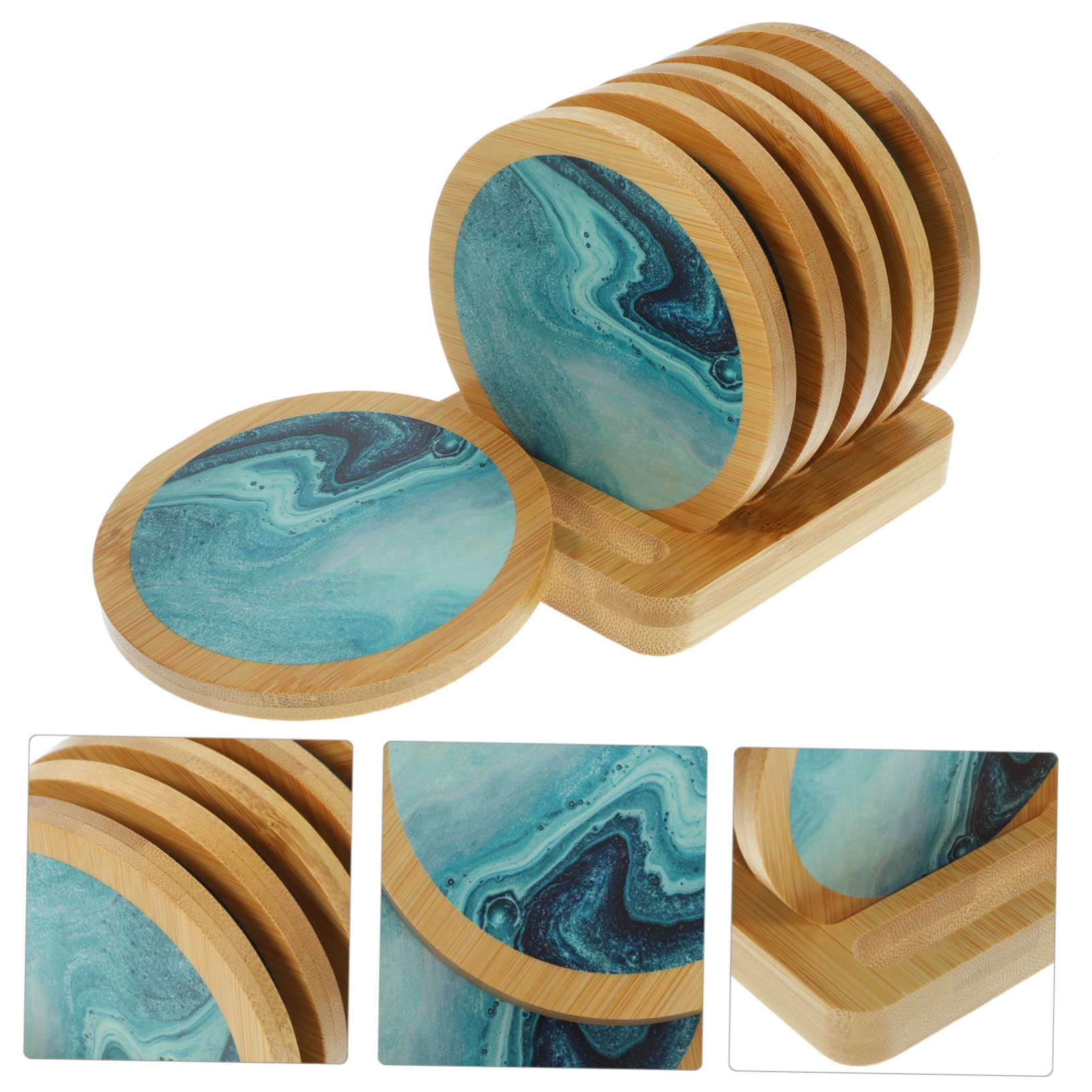 Posavasos de Madera Redondos 1 Juego, Resistentes al Calor | Acabado Fino y Diseño Delicado, Pieza Reutilizable, Incluye Soporte para Guardar el Conjunto