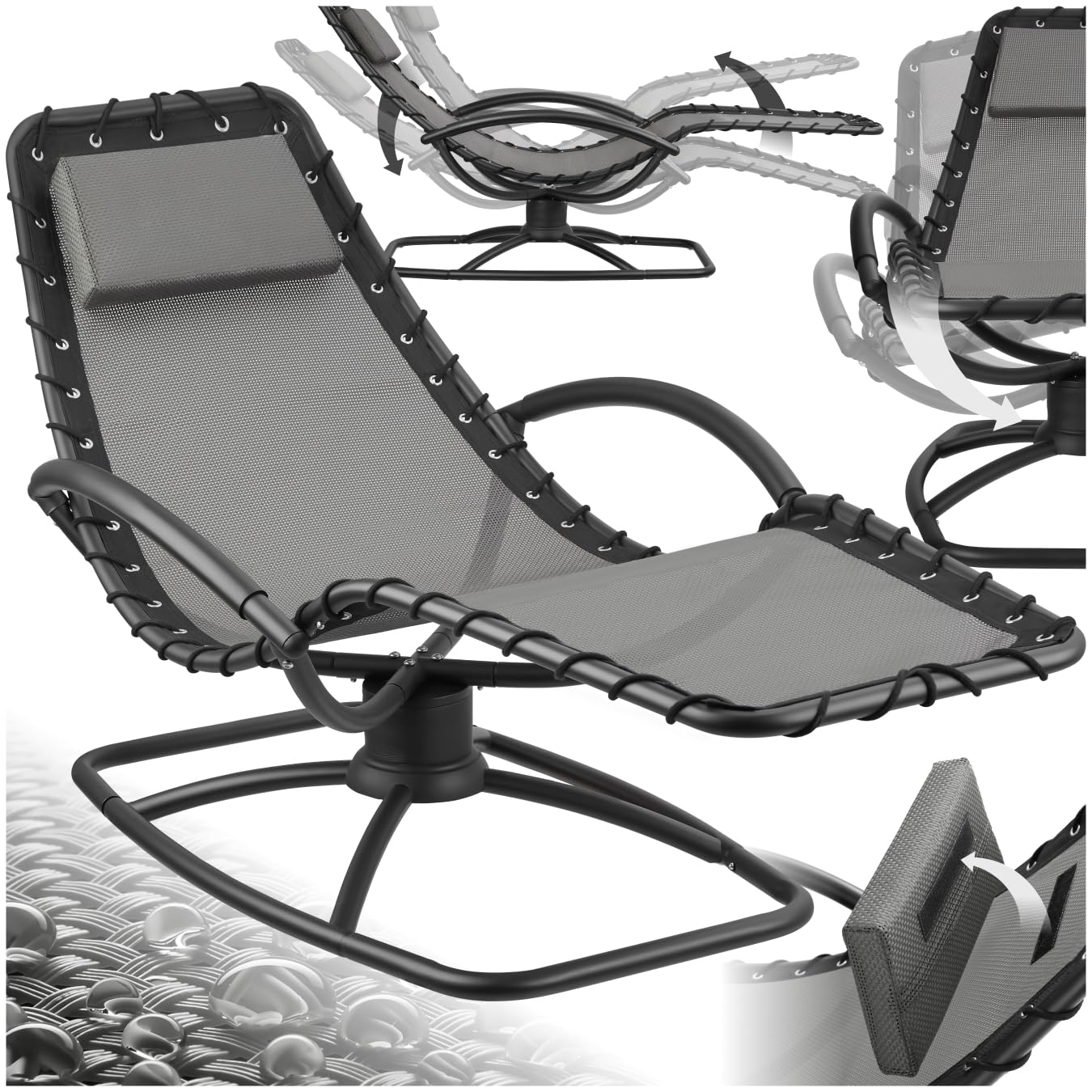 tectake® Chaise Longue Bain de Soleil Ergonomique et à Bascule Max. 120Kg, Imperméable, Transat Jardin Exterieur Relaxation Camping Salon de Jardin Exterieur Amenagement Balcon Terrasse Piscine Lounge