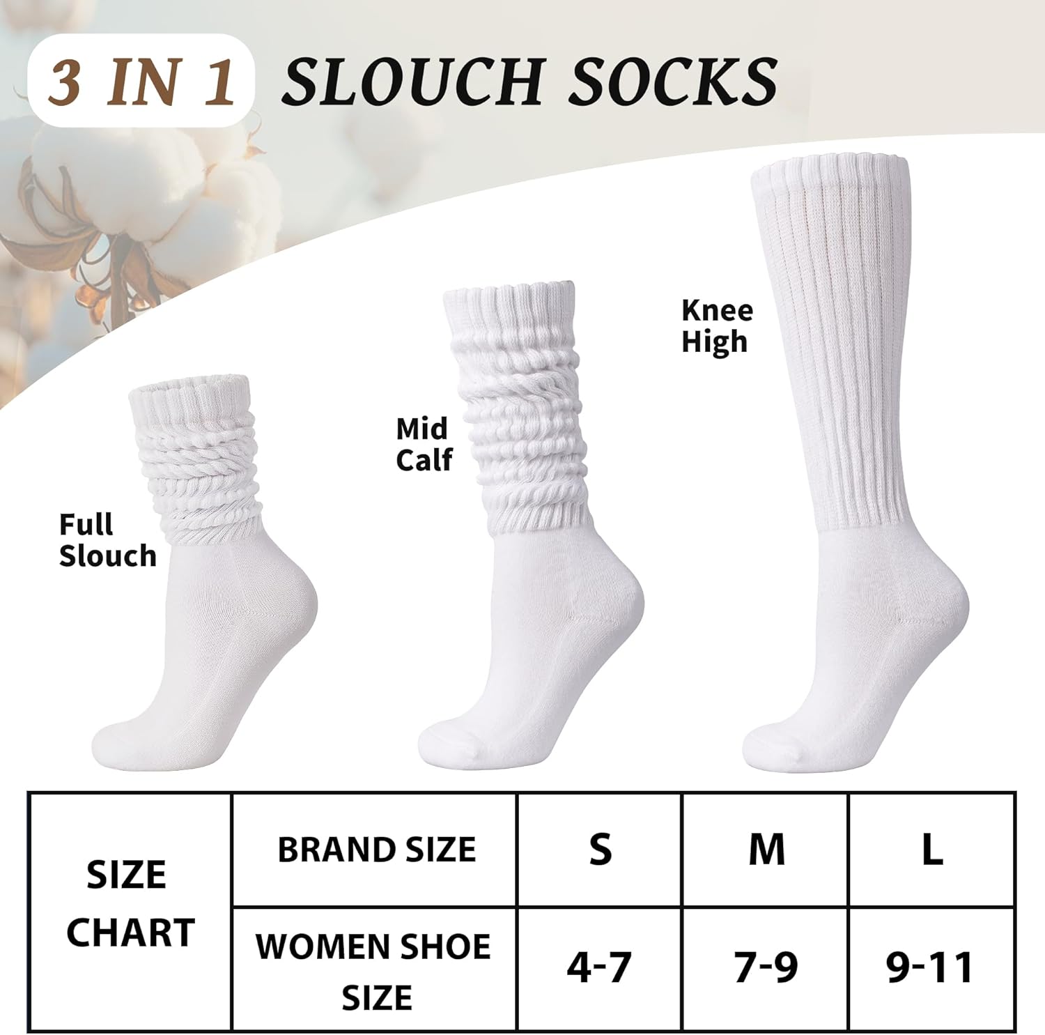 Women's Slouch Socks Long Boot Scrunch Sock Soft Cotton Knit Cozy Socks 3 Pairs - Image 5
