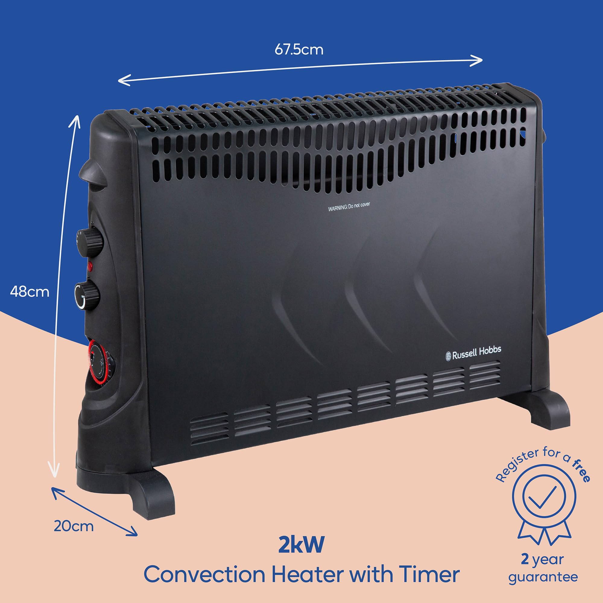 Russell Hobbs 2000W/2KW Electric Convector Heater with 24 Hour Timer in  Black, 3 Heat Settings, Overheat Protection, Adjustable Thermostat, 20m²  Room Size, RHCVH4002B with 2 Year Guarantee : Amazon.co.uk: Home u0026 Kitchen